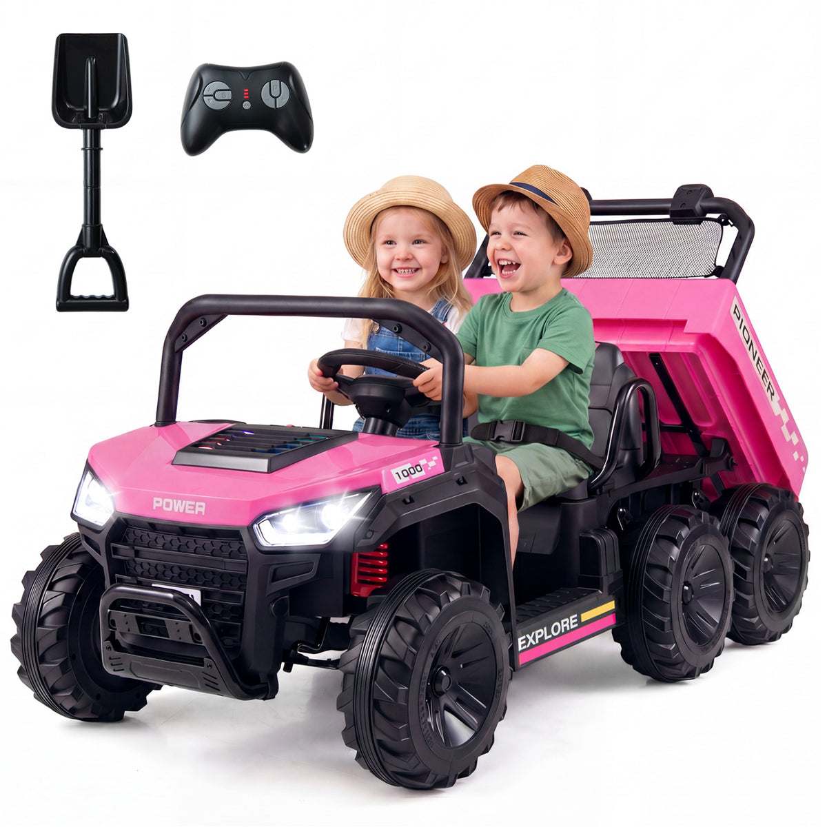 24V 2-Seater Kids Ride On Dump Truck, 4WD with Electric Dump Bed