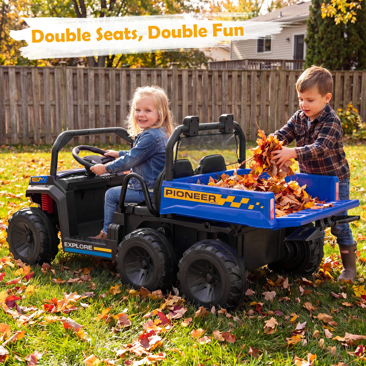 24V 2-Seater Kids Ride On Dump Truck, 4WD with Electric Dump Bed
