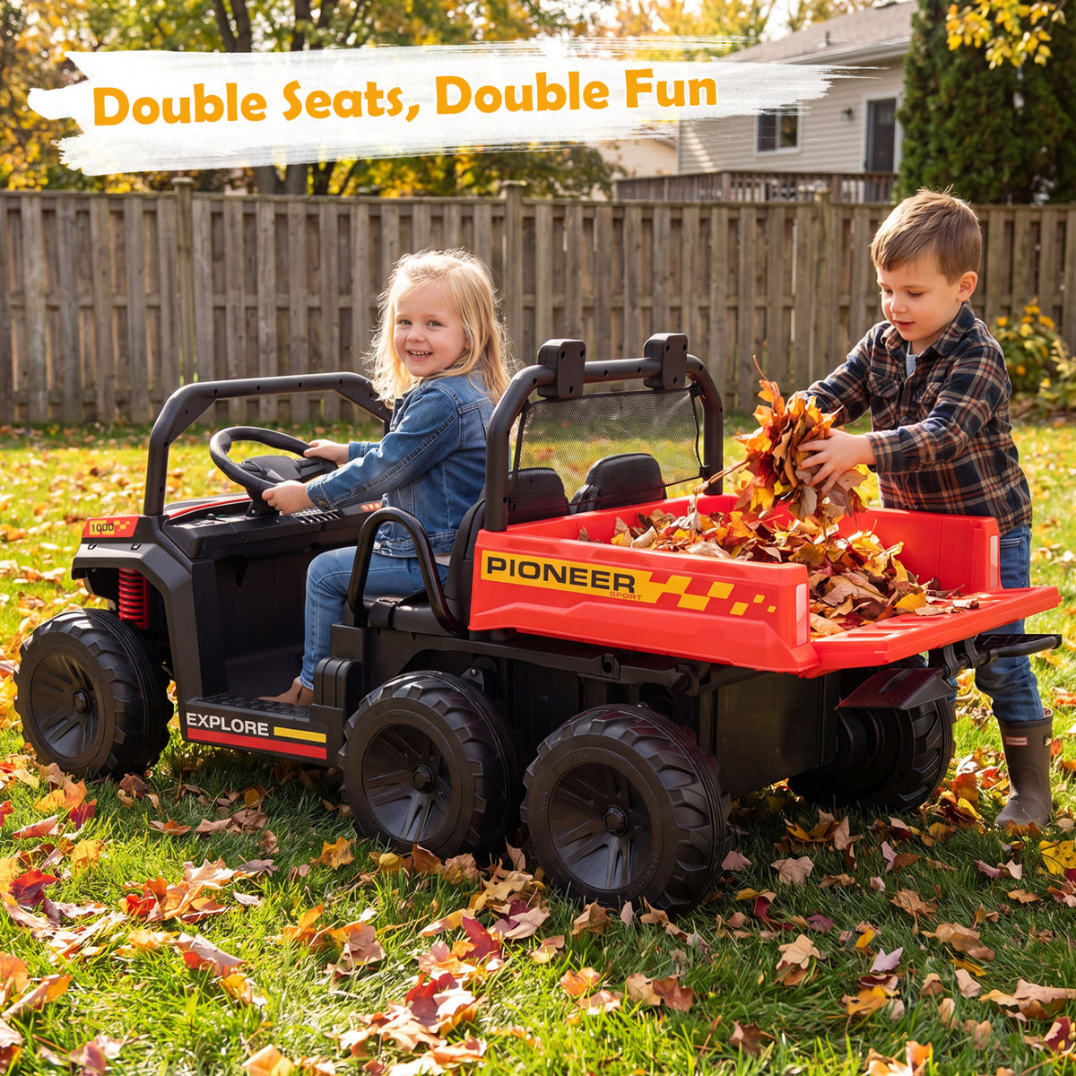 24V 2-Seater Kids Ride On Dump Truck, 4WD with Electric Dump Bed