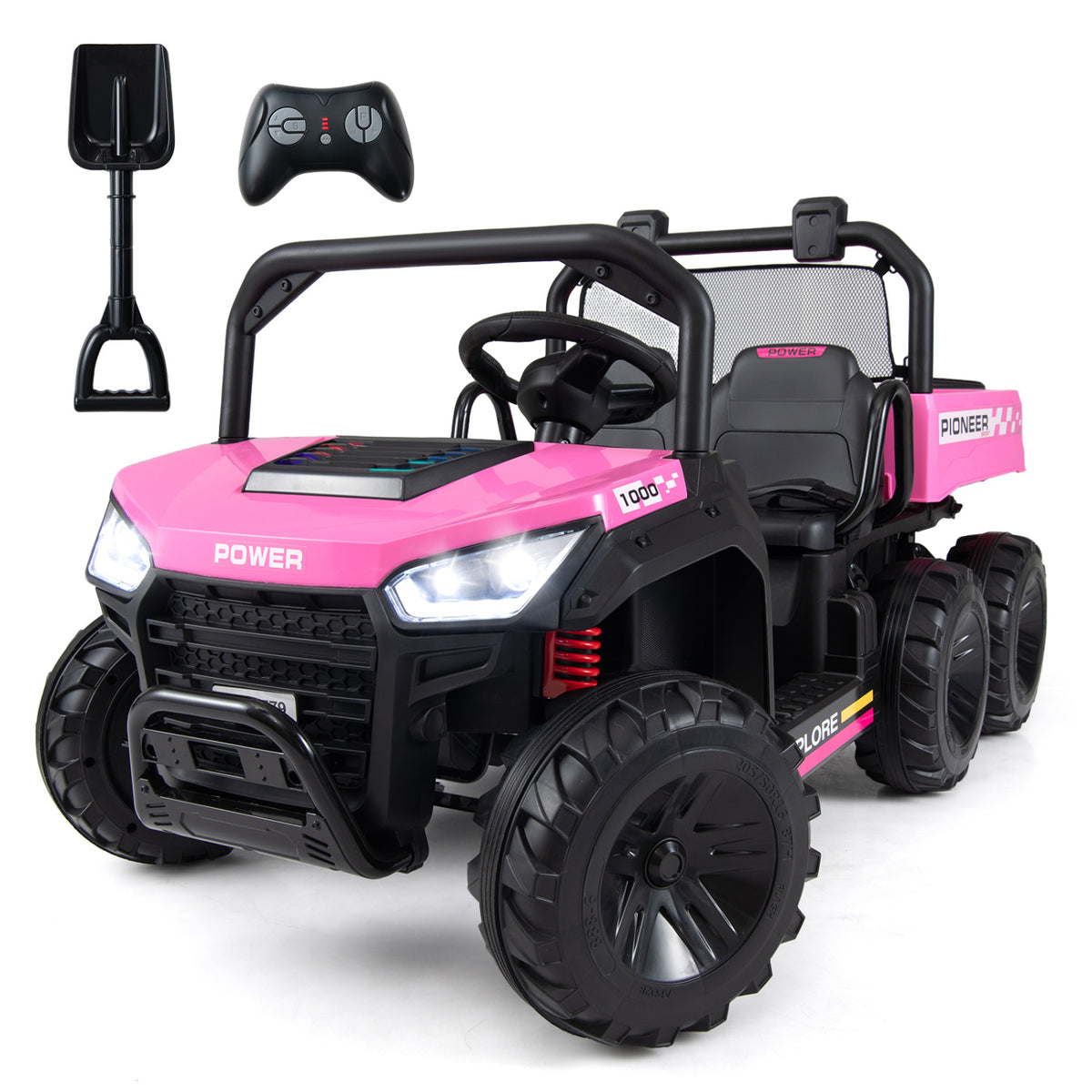 24V 2-Seater Kids Ride On Dump Truck, 4WD with Electric Dump Bed