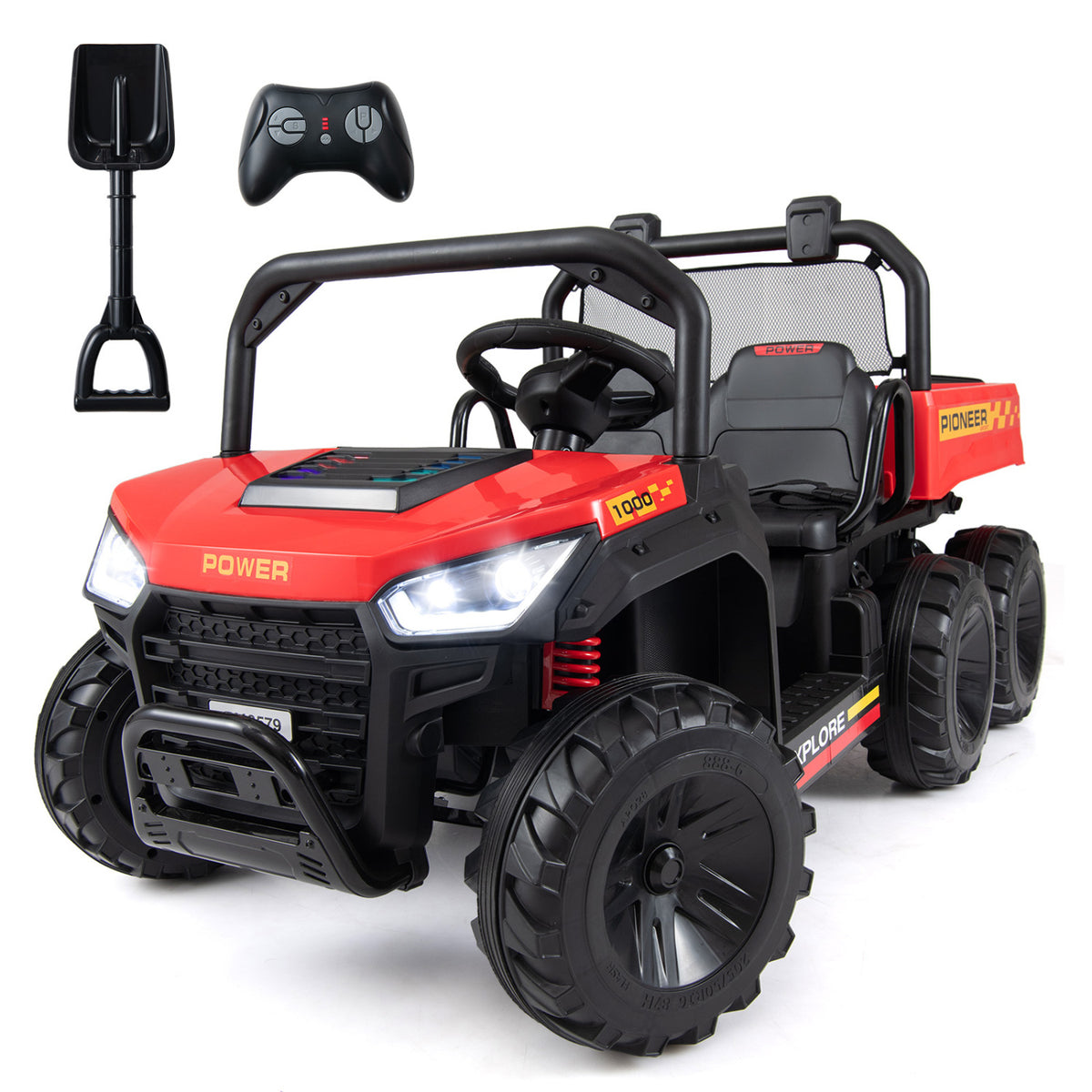 24V 2-Seater Kids Ride On Dump Truck, 4WD with Electric Dump Bed
