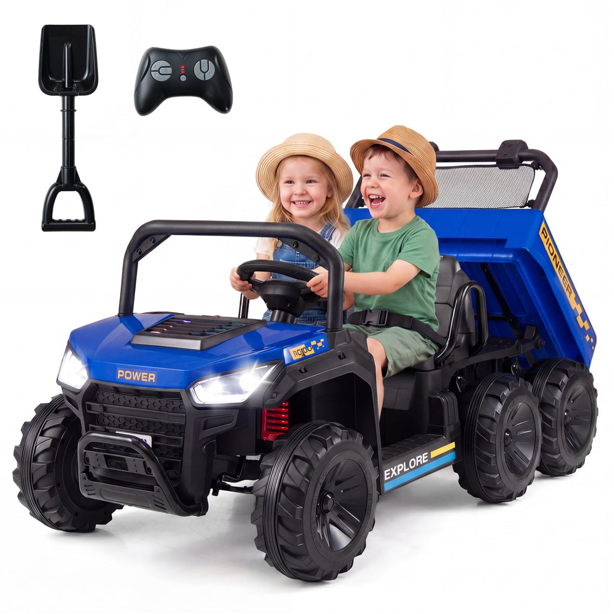 24V 2-Seater Kids Ride On Dump Truck, 4WD with Electric Dump Bed