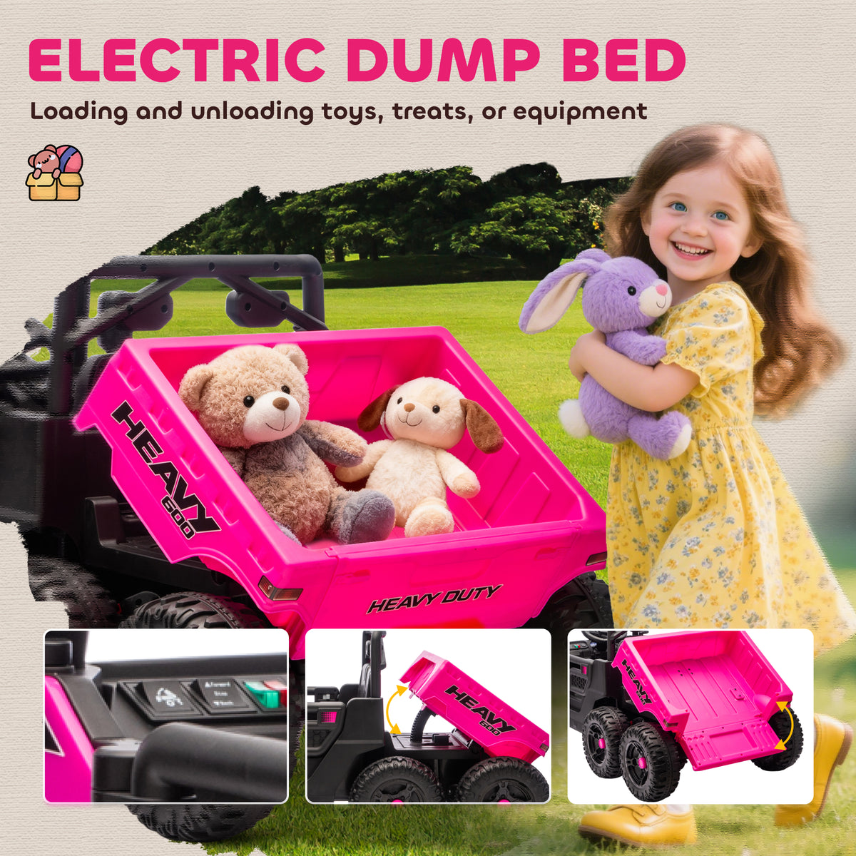 24V 4WD Kids Ride On Truck with 6 Wheels Electric Ride On Car with Remote, Dump Bed for 3-8 Years-Toys & Games > Baby & Toddler Toys > Electric Ride-On Toys > Electric Toy Cars-DECOROLALA