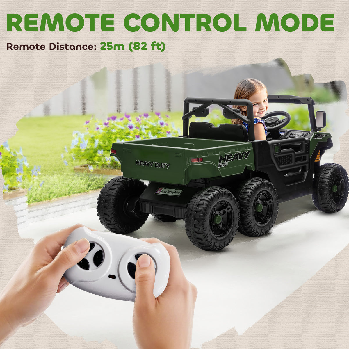 24V 4WD Kids Ride On Truck with 6 Wheels Electric Ride On Car with Remote, Dump Bed for 3-8 Years-Toys & Games > Baby & Toddler Toys > Electric Ride-On Toys > Electric Toy Cars-DECOROLALA