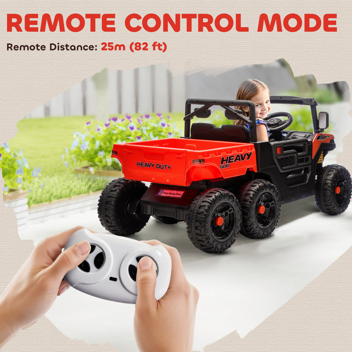24V 4WD Kids Ride On Truck with 6 Wheels Electric Ride On Car with Remote, Dump Bed for 3-8 Years-Toys & Games > Baby & Toddler Toys > Electric Ride-On Toys > Electric Toy Cars-DECOROLALA