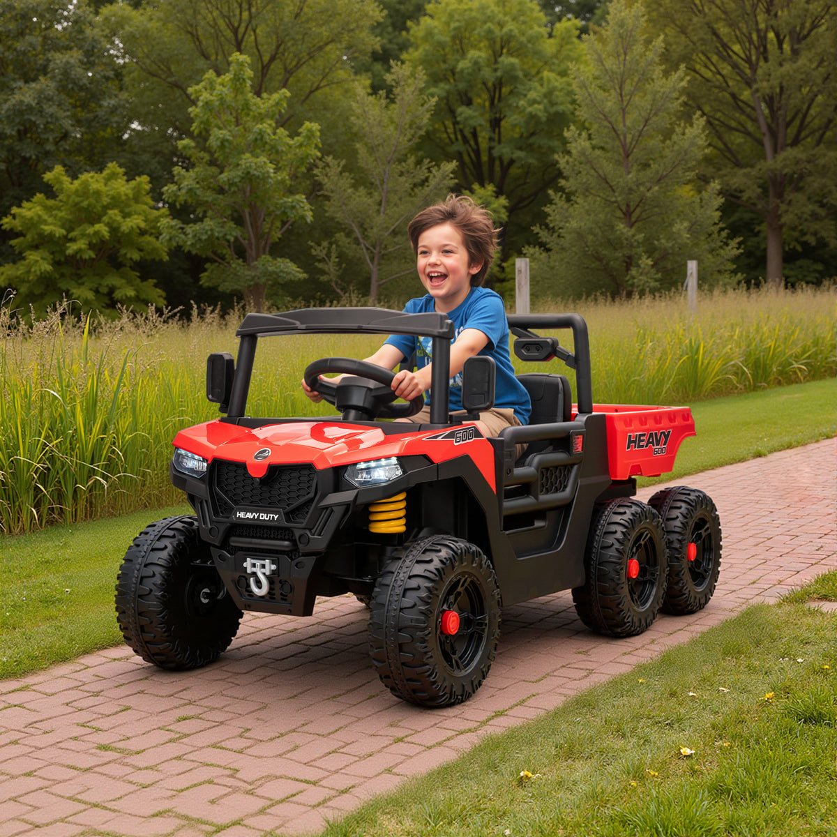 24V 4WD Kids Ride On Truck with 6 Wheels Electric Ride On Car with Remote, Dump Bed for 3-8 Years-Toys & Games > Baby & Toddler Toys > Electric Ride-On Toys > Electric Toy Cars-DECOROLALA