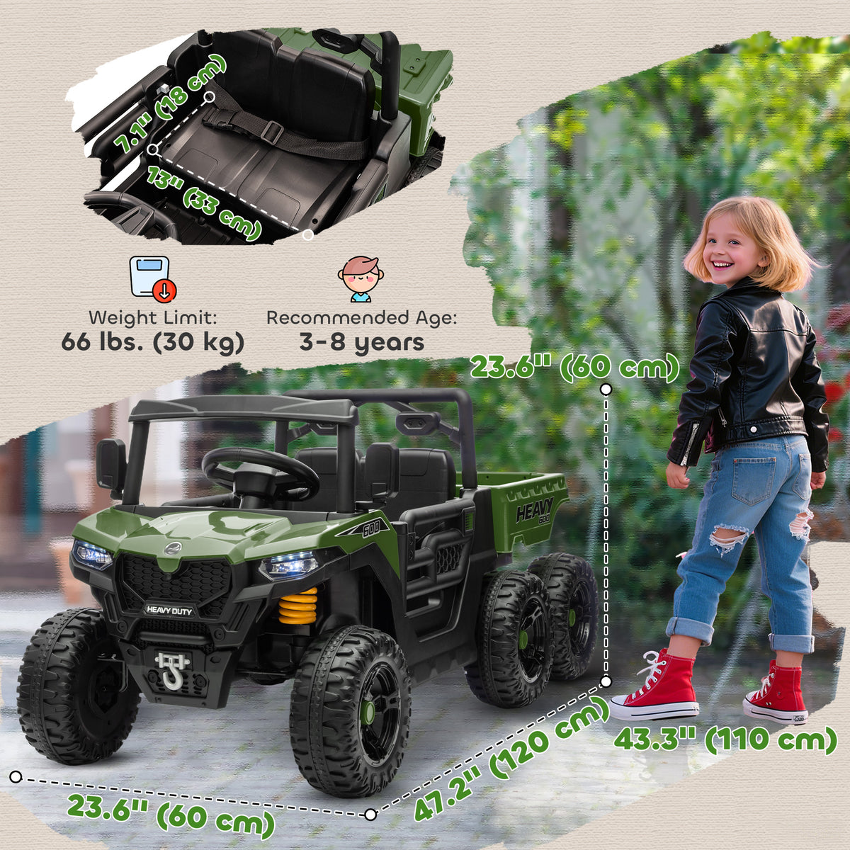 24V 4WD Kids Ride On Truck with 6 Wheels Electric Ride On Car with Remote, Dump Bed for 3-8 Years-Toys & Games > Baby & Toddler Toys > Electric Ride-On Toys > Electric Toy Cars-DECOROLALA