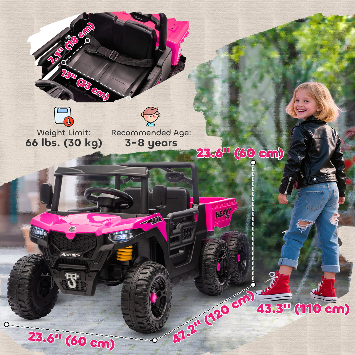 24V 4WD Kids Ride On Truck with 6 Wheels Electric Ride On Car with Remote, Dump Bed for 3-8 Years-Toys & Games > Baby & Toddler Toys > Electric Ride-On Toys > Electric Toy Cars-DECOROLALA