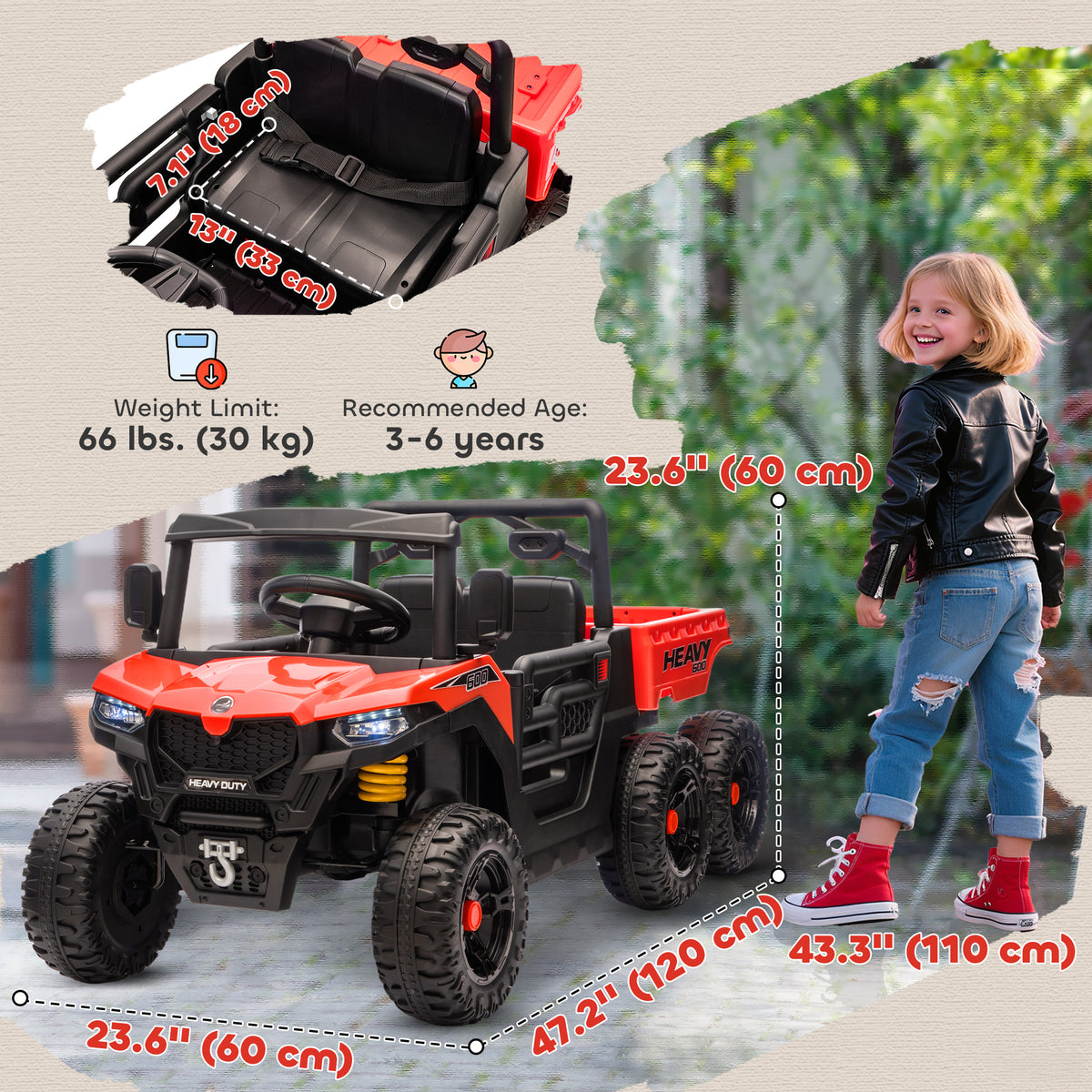 24V 4WD Kids Ride On Truck with 6 Wheels Electric Ride On Car with Remote, Dump Bed for 3-8 Years-Toys & Games > Baby & Toddler Toys > Electric Ride-On Toys > Electric Toy Cars-DECOROLALA