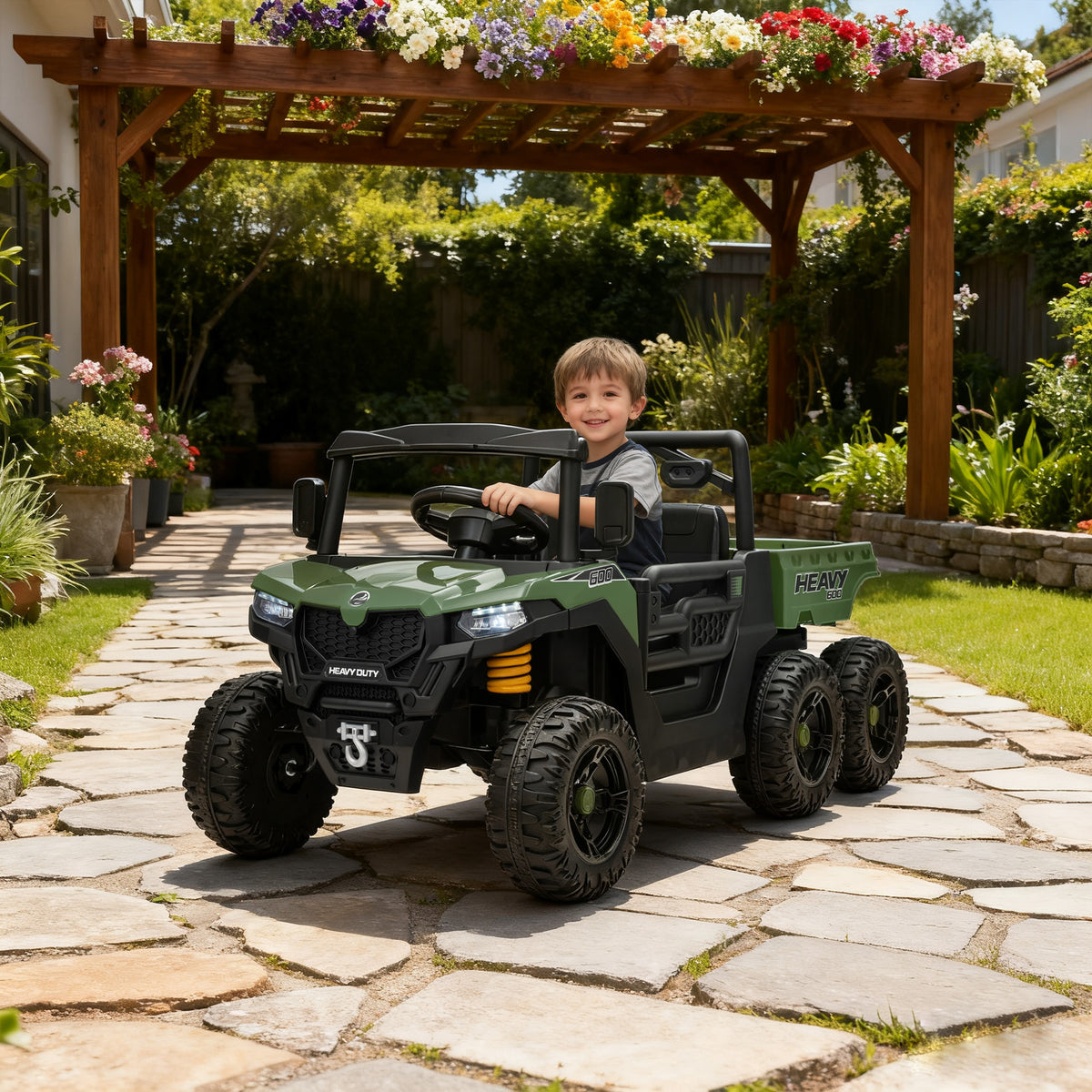 24V 4WD Kids Ride On Truck with 6 Wheels Electric Ride On Car with Remote, Dump Bed for 3-8 Years-Toys & Games > Baby & Toddler Toys > Electric Ride-On Toys > Electric Toy Cars-DECOROLALA