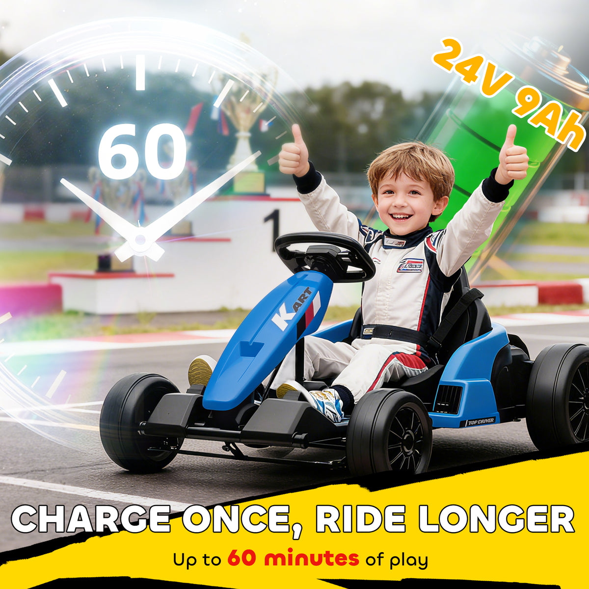 24V Electric Go Kart with Dual 150W Motors, Adjustable Seat & 11.2MPH High Speed, Slow Start, 5-Point Harness-Toys & Games > Baby & Toddler Toys > Electric Ride-On Toys-DECOROLALA