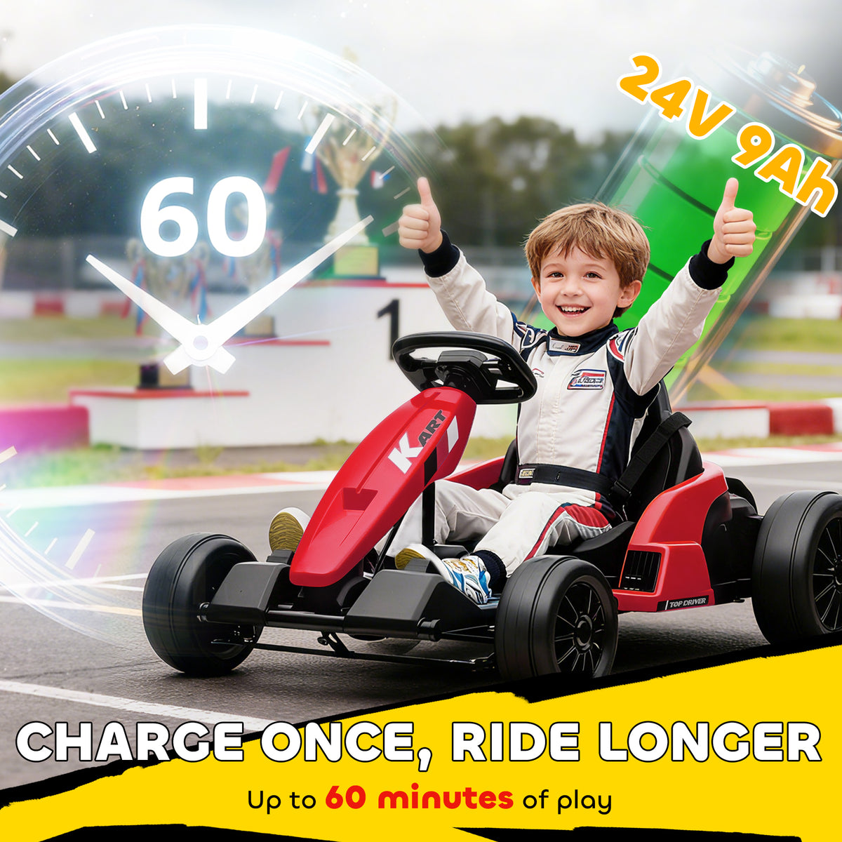 24V Electric Go Kart with Dual 150W Motors, Adjustable Seat & 11.2MPH High Speed, Slow Start, 5-Point Harness-Toys & Games > Baby & Toddler Toys > Electric Ride-On Toys-DECOROLALA