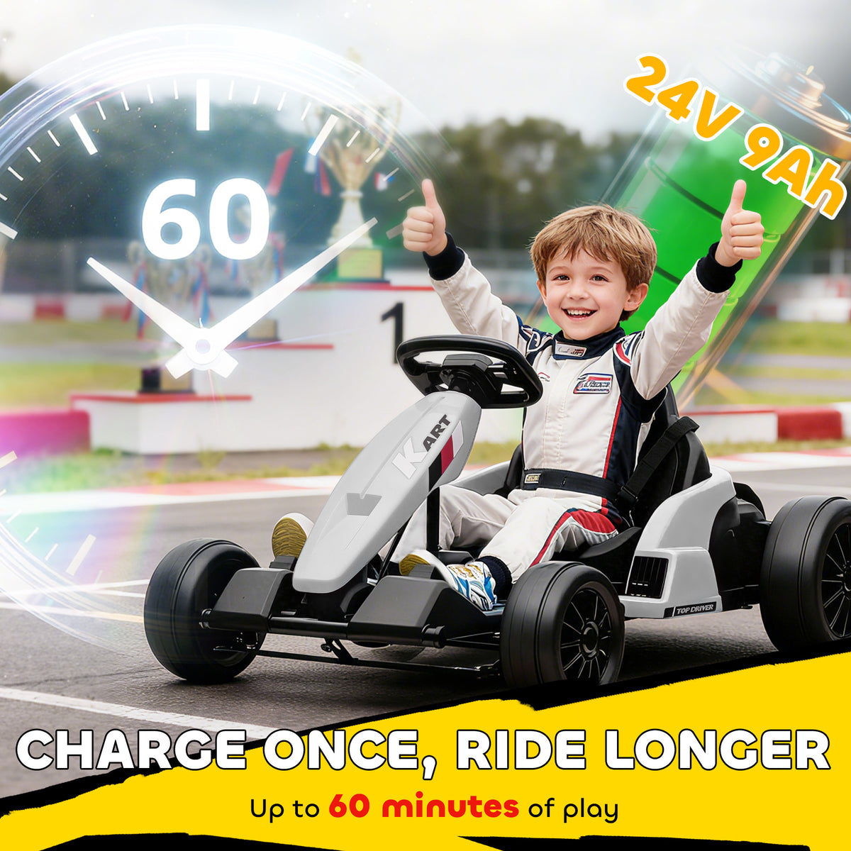 24V Electric Go Kart with Dual 150W Motors, Adjustable Seat & 11.2MPH High Speed, Slow Start, 5-Point Harness-Toys & Games > Baby & Toddler Toys > Electric Ride-On Toys-DECOROLALA