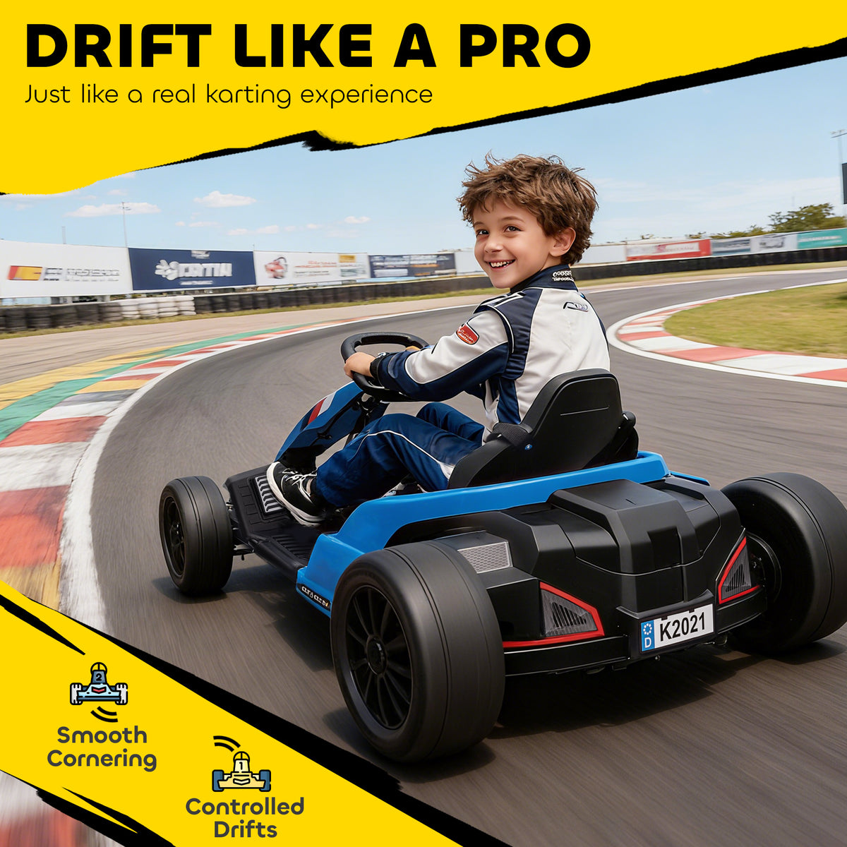 24V Electric Go Kart with Dual 150W Motors, Adjustable Seat & 11.2MPH High Speed, Slow Start, 5-Point Harness-Toys & Games > Baby & Toddler Toys > Electric Ride-On Toys-DECOROLALA