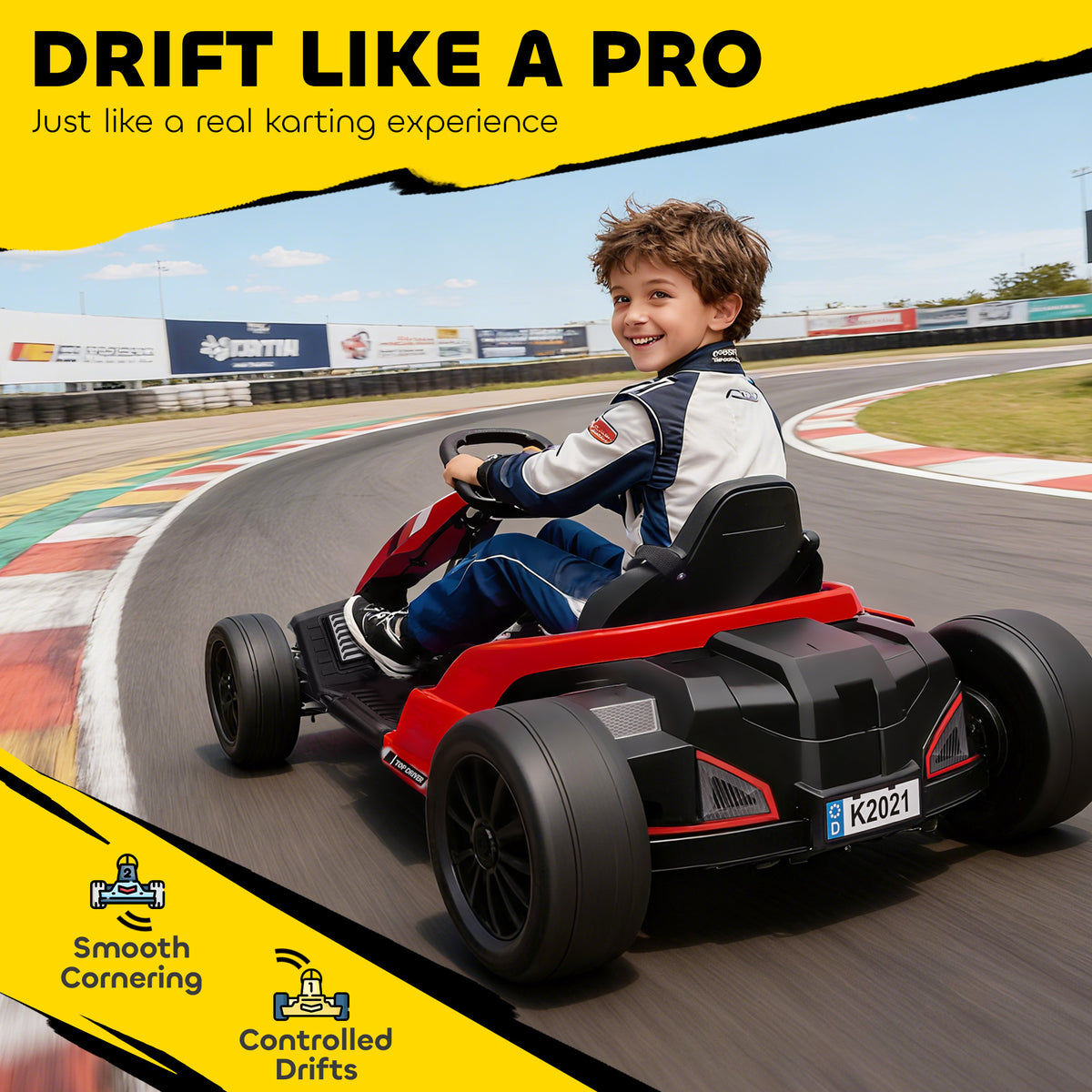 24V Electric Go Kart with Dual 150W Motors, Adjustable Seat & 11.2MPH High Speed, Slow Start, 5-Point Harness-Toys & Games > Baby & Toddler Toys > Electric Ride-On Toys-DECOROLALA