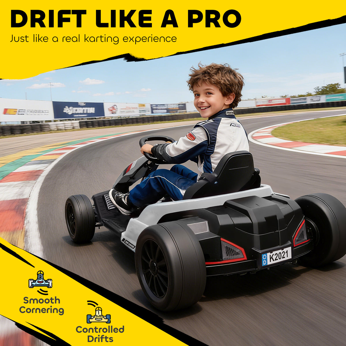 24V Electric Go Kart with Dual 150W Motors, Adjustable Seat & 11.2MPH High Speed, Slow Start, 5-Point Harness-Toys & Games > Baby & Toddler Toys > Electric Ride-On Toys-DECOROLALA