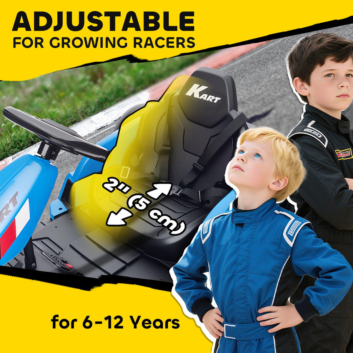 24V Electric Go Kart with Dual 150W Motors, Adjustable Seat & 11.2MPH High Speed, Slow Start, 5-Point Harness-Toys & Games > Baby & Toddler Toys > Electric Ride-On Toys-DECOROLALA