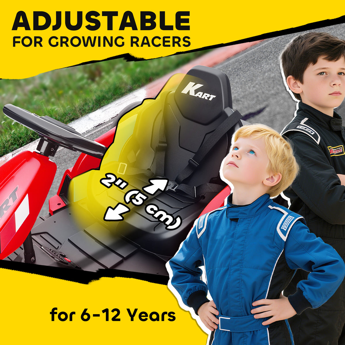 24V Electric Go Kart with Dual 150W Motors, Adjustable Seat & 11.2MPH High Speed, Slow Start, 5-Point Harness-Toys & Games > Baby & Toddler Toys > Electric Ride-On Toys-DECOROLALA