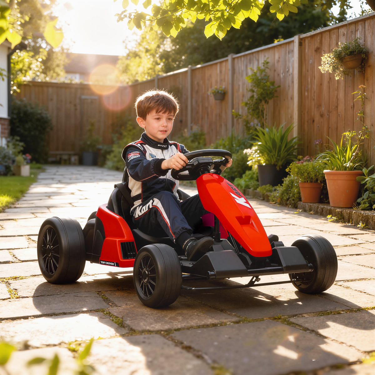 24V Electric Go Kart with Dual 150W Motors, Adjustable Seat & 11.2MPH High Speed, Slow Start, 5-Point Harness-Toys & Games > Baby & Toddler Toys > Electric Ride-On Toys-DECOROLALA