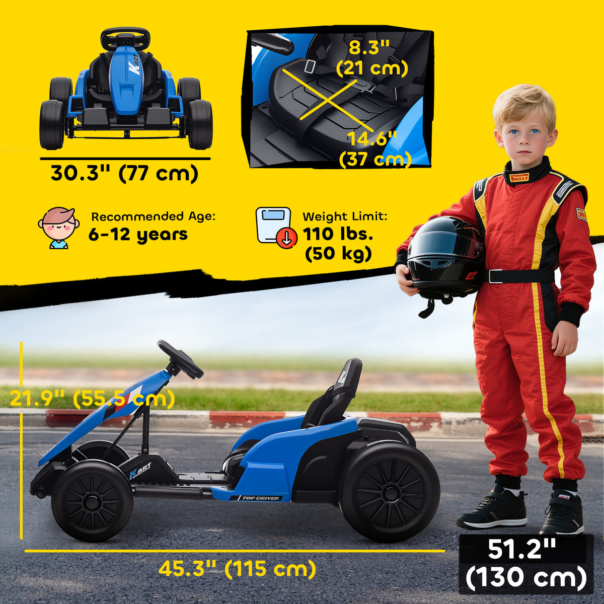 24V Electric Go Kart with Dual 150W Motors, Adjustable Seat & 11.2MPH High Speed, Slow Start, 5-Point Harness-Toys & Games > Baby & Toddler Toys > Electric Ride-On Toys-DECOROLALA