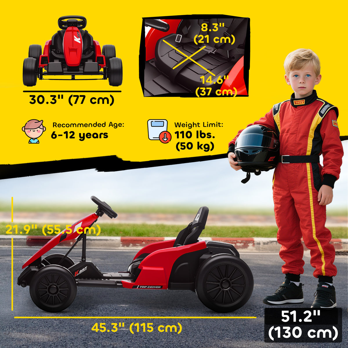 24V Electric Go Kart with Dual 150W Motors, Adjustable Seat & 11.2MPH High Speed, Slow Start, 5-Point Harness-Toys & Games > Baby & Toddler Toys > Electric Ride-On Toys-DECOROLALA