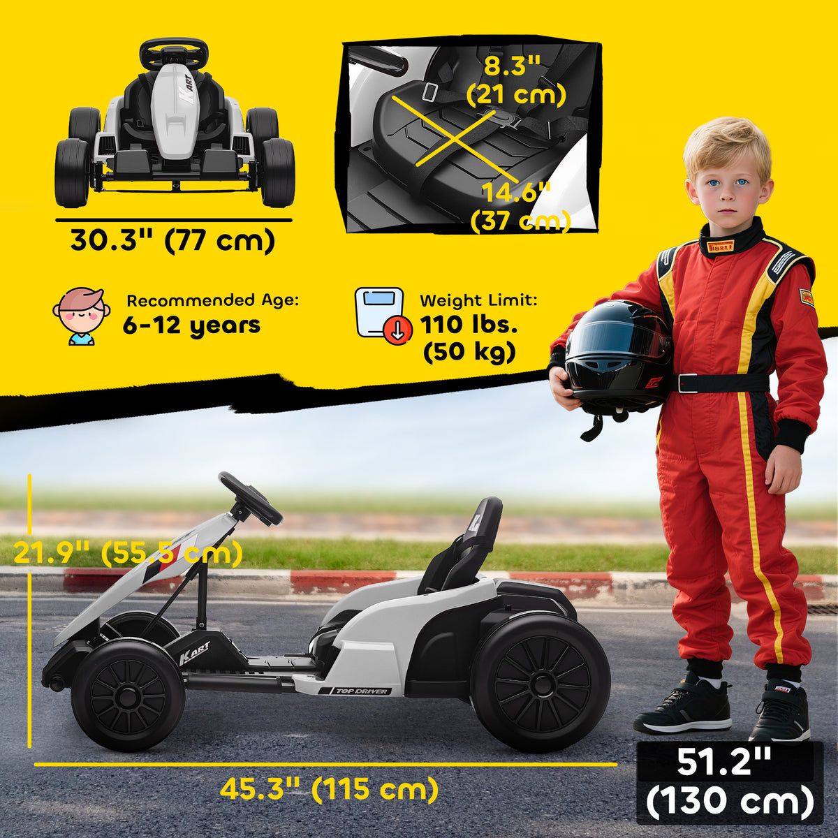 24V Electric Go Kart with Dual 150W Motors, Adjustable Seat & 11.2MPH High Speed, Slow Start, 5-Point Harness-Toys & Games > Baby & Toddler Toys > Electric Ride-On Toys-DECOROLALA