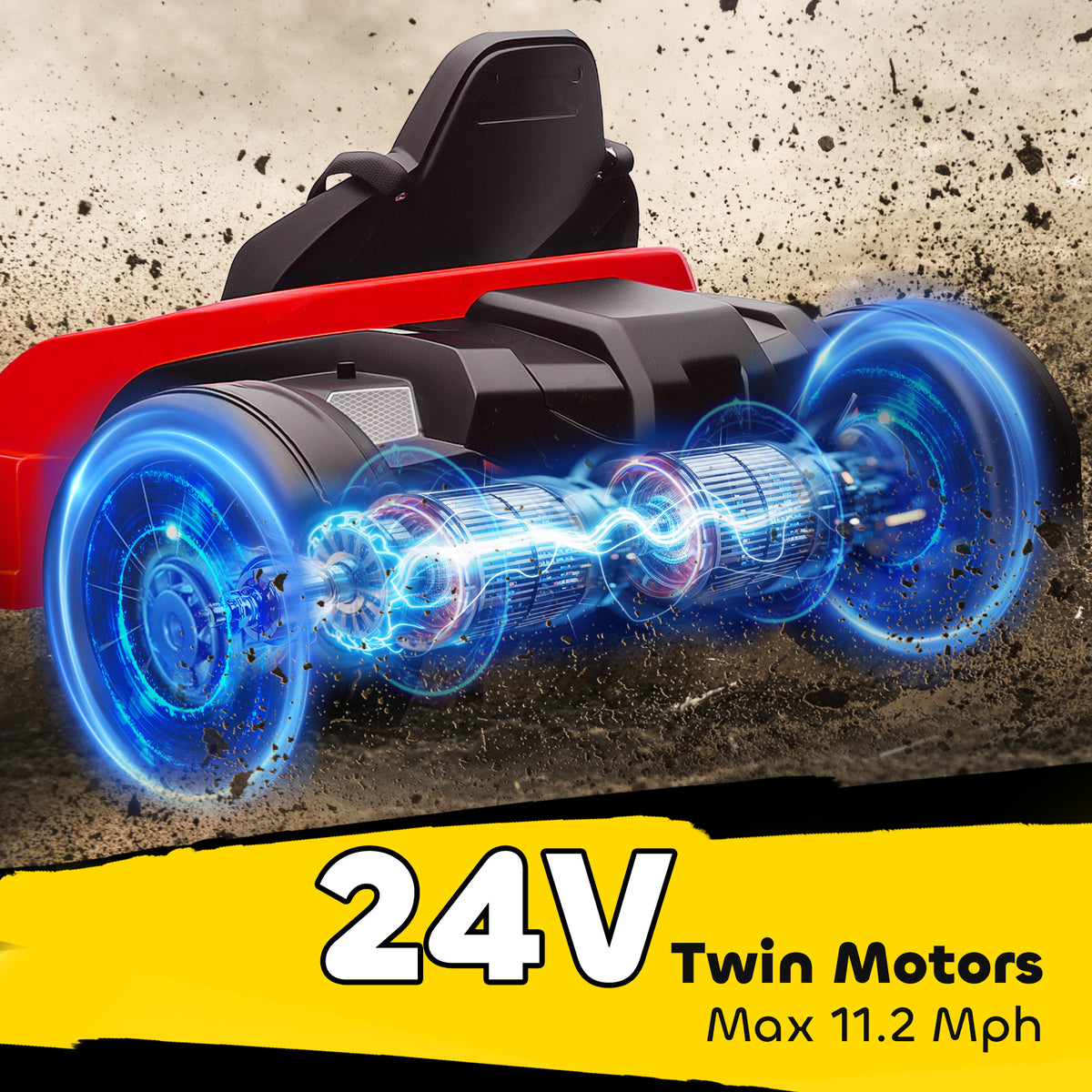 24V Electric Go Kart with Dual 150W Motors, Adjustable Seat & 11.2MPH High Speed, Slow Start, 5-Point Harness-Toys & Games > Baby & Toddler Toys > Electric Ride-On Toys-DECOROLALA