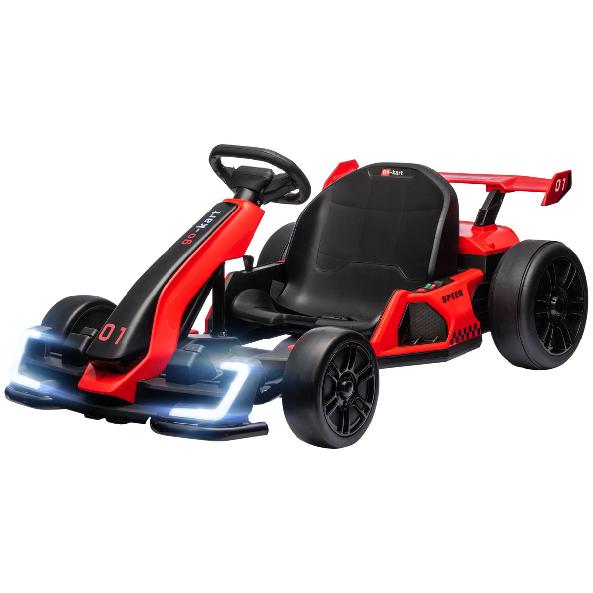 24V Electric Go Kart, Battery Powered Kids Drift Kart with Adjustable Seat, Seat Belt, Horn, Music, Light, Red-Toys & Games > Baby & Toddler Toys > Riding & Rocking Toys > Pedal Go Karts for Kids-DECOROLALA