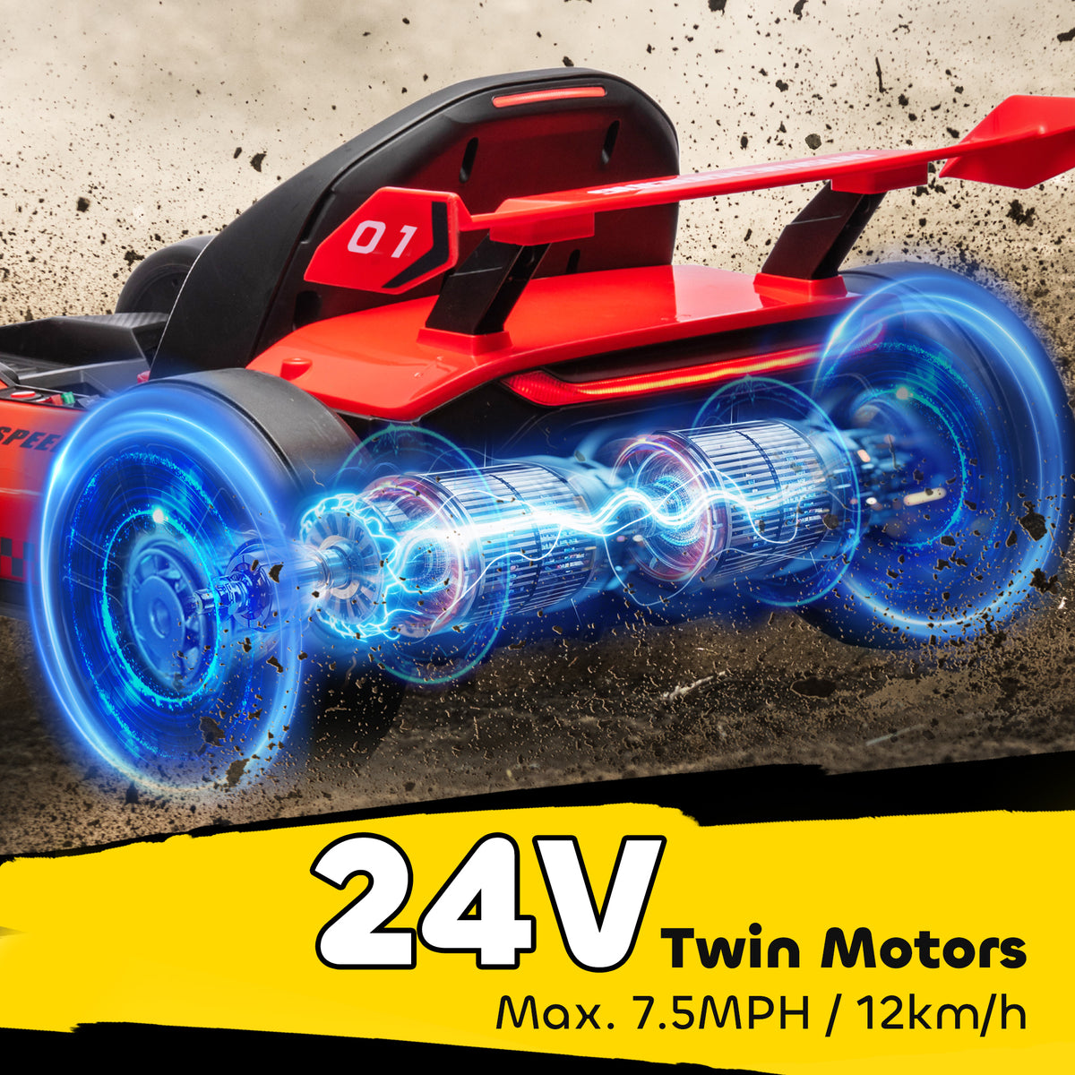 24V Electric Go Kart, Battery Powered Kids Drift Kart with Adjustable Seat, Seat Belt, Horn, Music, Light, Red-Toys & Games > Baby & Toddler Toys > Riding & Rocking Toys > Pedal Go Karts for Kids-DECOROLALA