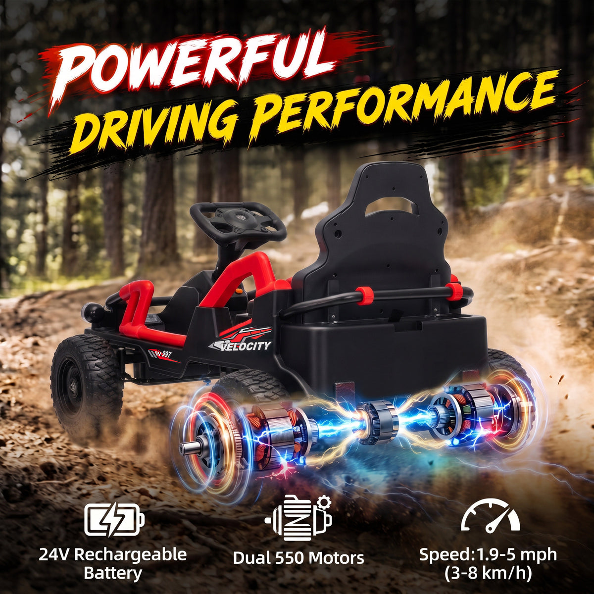 24V Electric Car for Kids with Dual 550W Motors, Remote Control, Soft Start, Metal Front Bumper, Max 5Mph, for Age 3+-Toys & Games > Baby & Toddler Toys > Electric Ride-On Toys > Electric Toy Cars-DECOROLALA