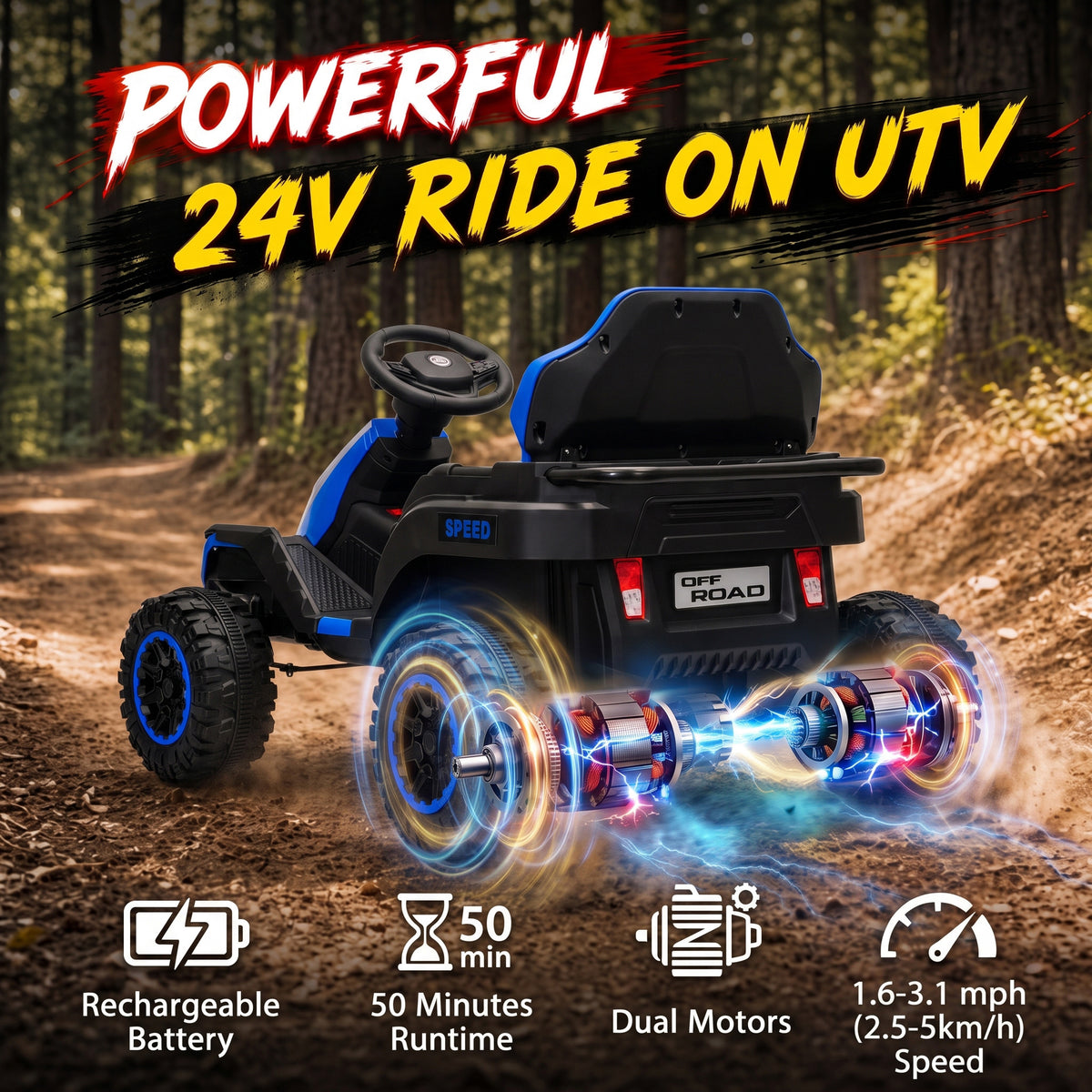 24V Kids Ride On Car with Dual Motors, Remote, 4-Wheel Suspension, Soft Start, LED Lights, Music for 3-6 Years, Blue-Toys & Games > Baby & Toddler Toys > Electric Ride-On Toys > Electric Toy Cars-DECOROLALA