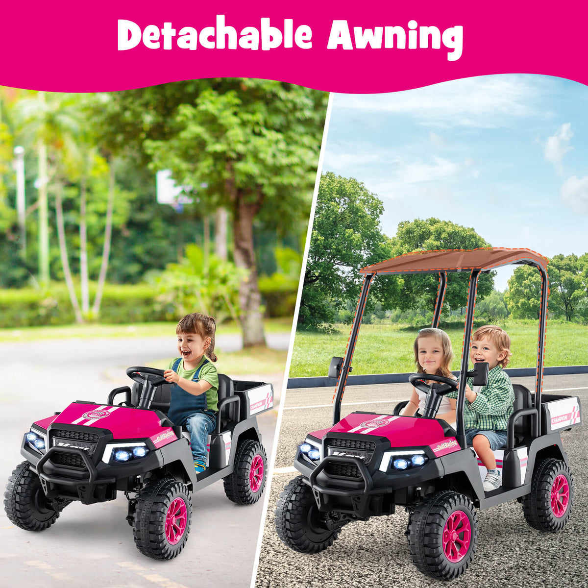 24V 2-Seater Kids Ride-On Golf Cart, 4WD Electric Car with Remote