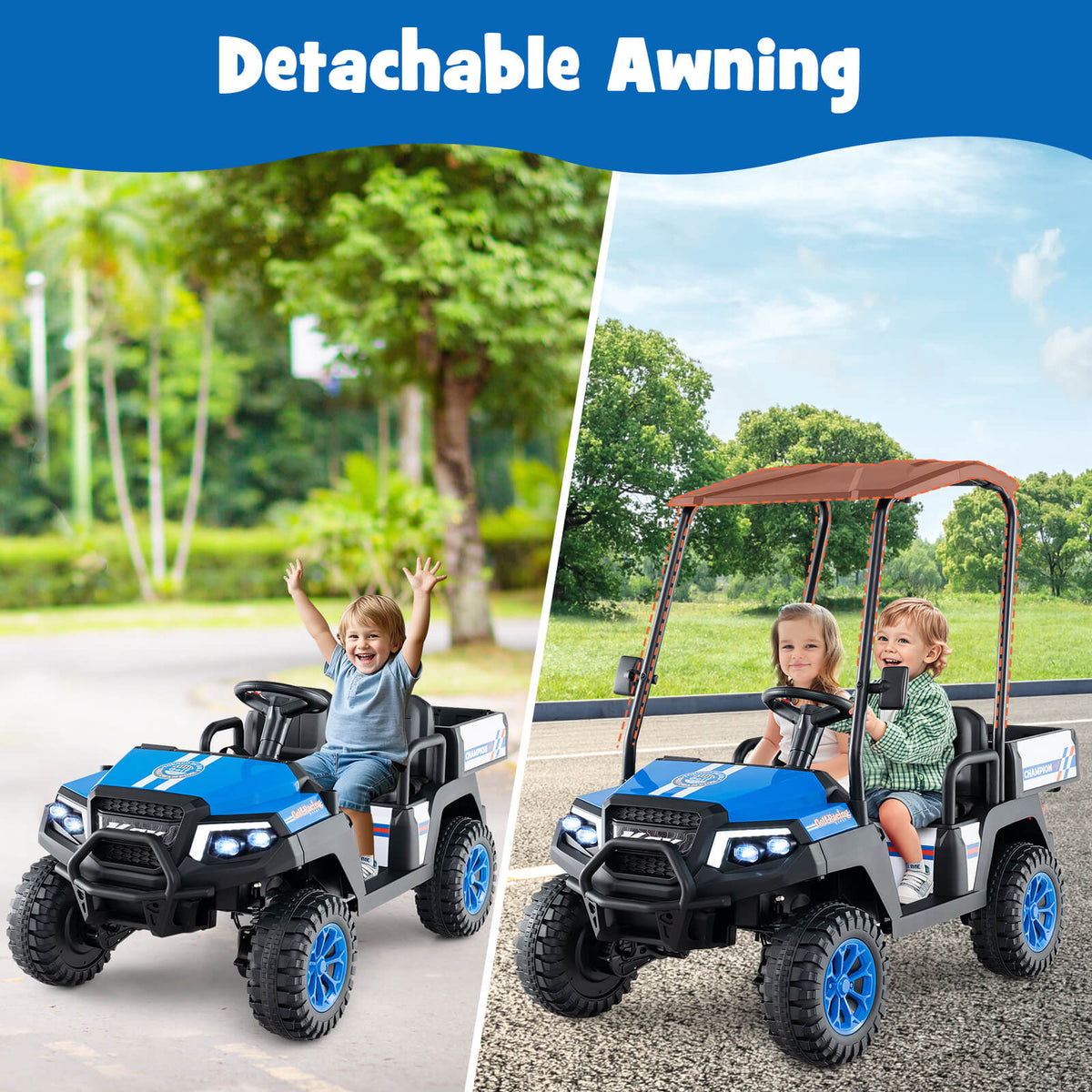 24V 2-Seater Kids Ride-On Golf Cart, 4WD Electric Car with Remote