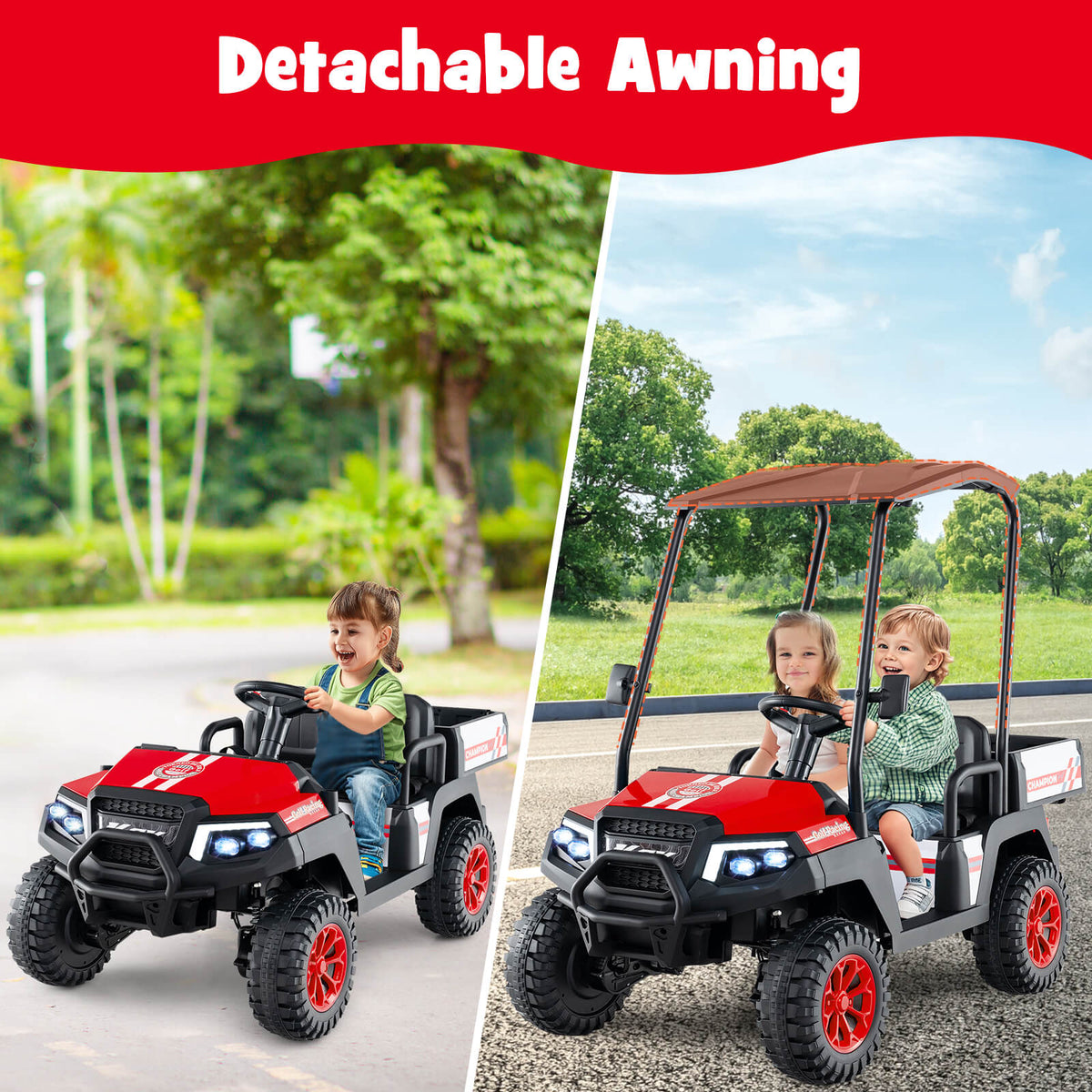 24V 2-Seater Kids Ride-On Golf Cart, 4WD Electric Car with Remote