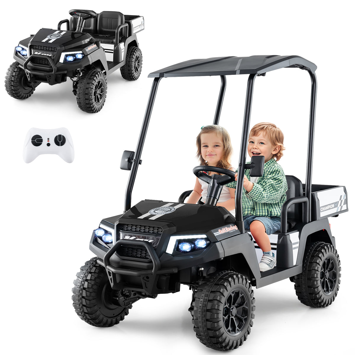 24V 2-Seater Kids Ride-On Golf Cart, 4WD Electric Car with Remote