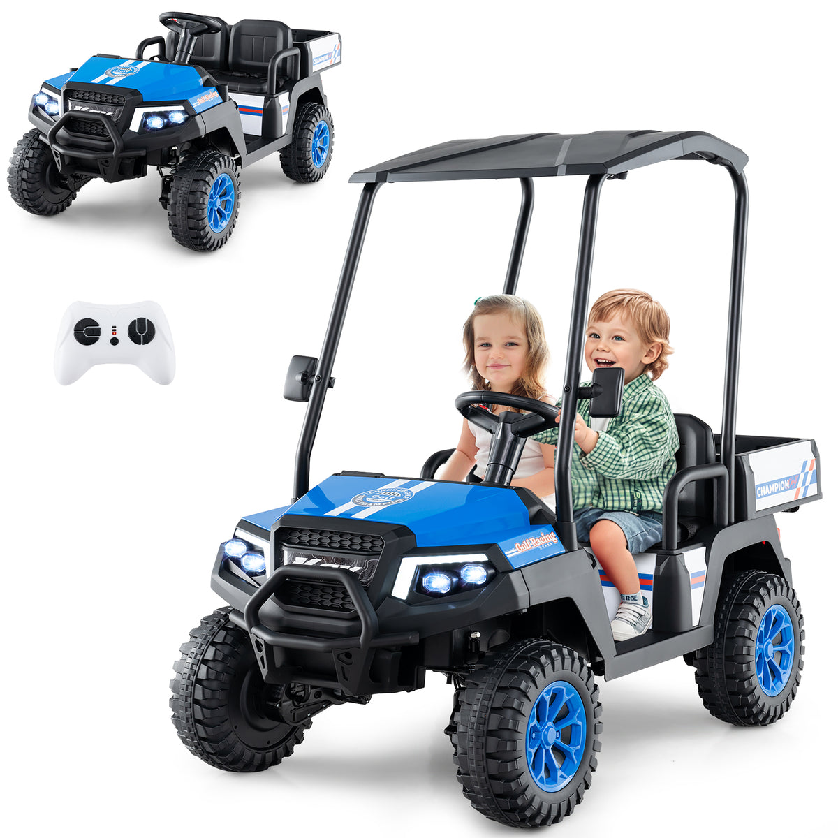24V 2-Seater Kids Ride-On Golf Cart, 4WD Electric Car with Remote