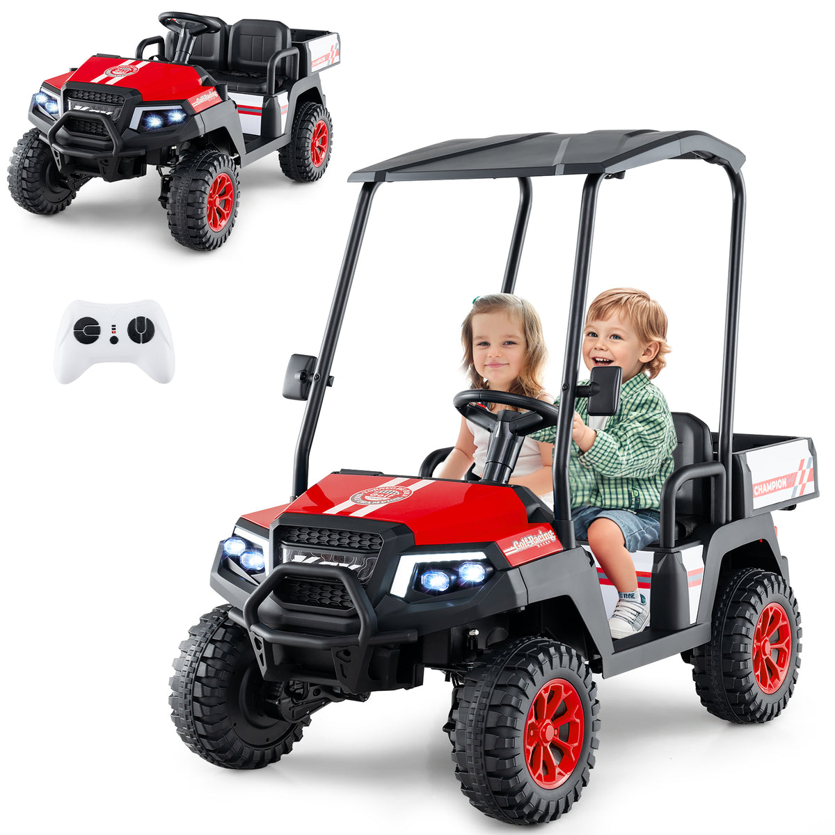 24V 2-Seater Kids Ride-On Golf Cart, 4WD Electric Car with Remote