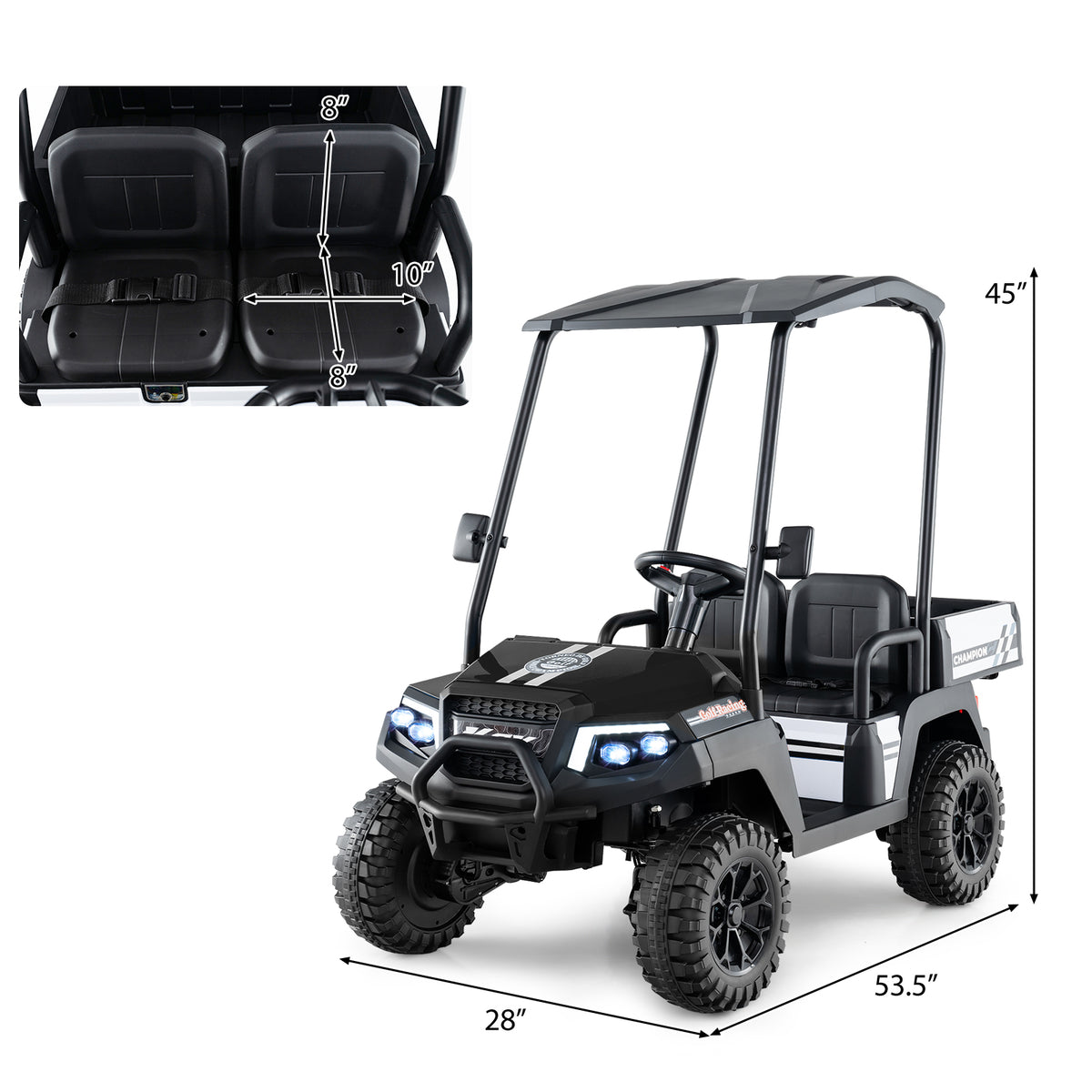 24V 2-Seater Kids Ride-On Golf Cart, 4WD Electric Car with Remote