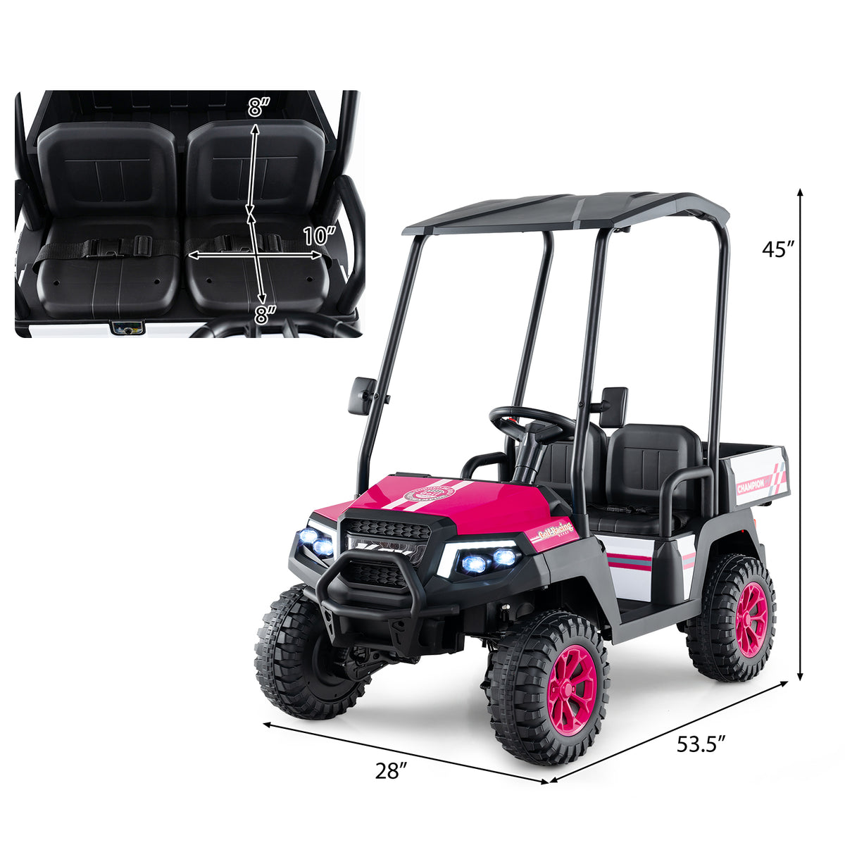 24V 2-Seater Kids Ride-On Golf Cart, 4WD Electric Car with Remote