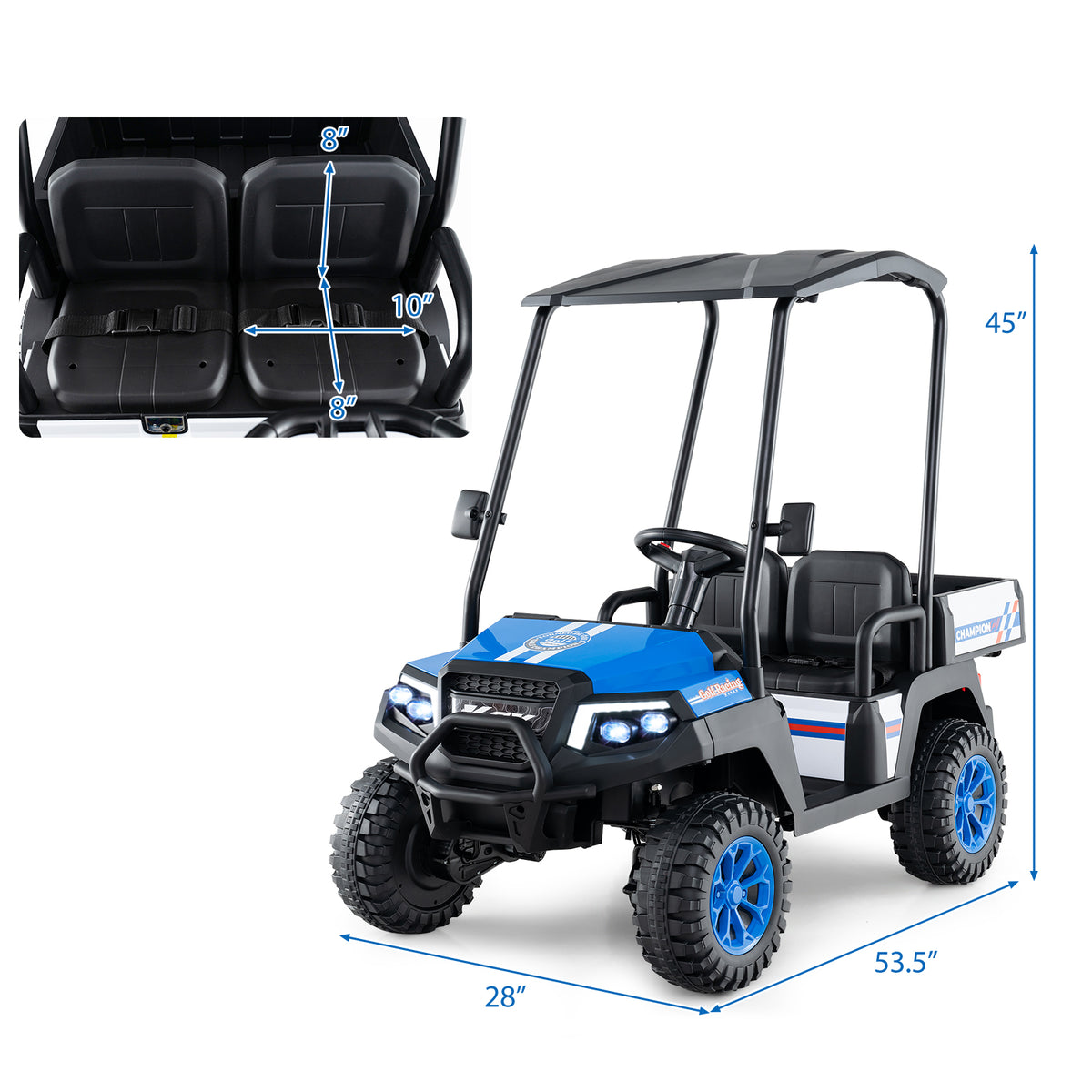 24V 2-Seater Kids Ride-On Golf Cart, 4WD Electric Car with Remote