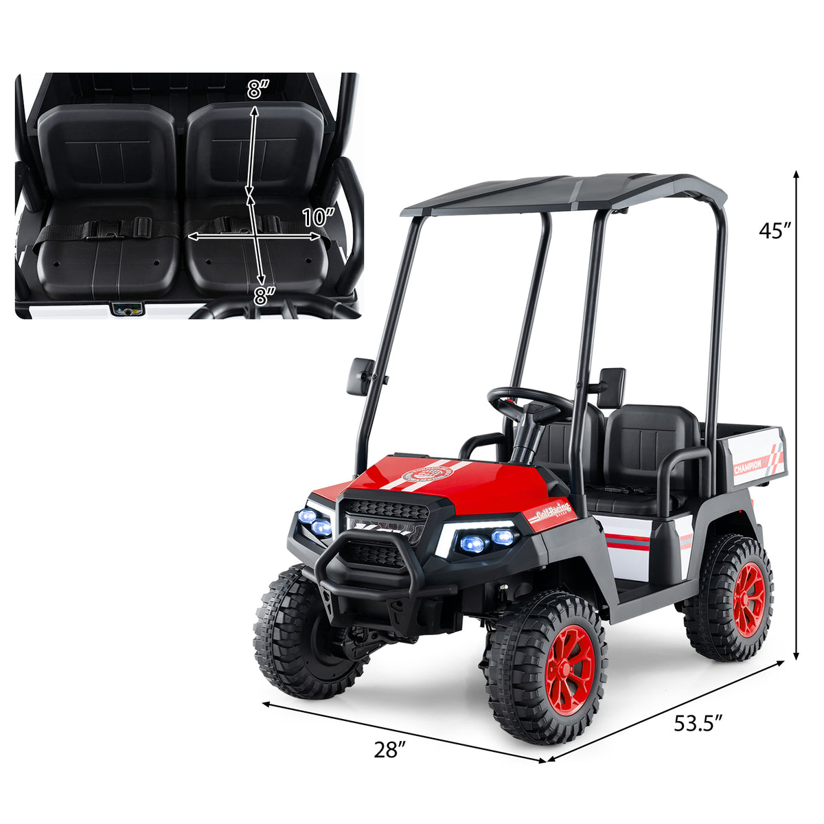 24V 2-Seater Kids Ride-On Golf Cart, 4WD Electric Car with Remote