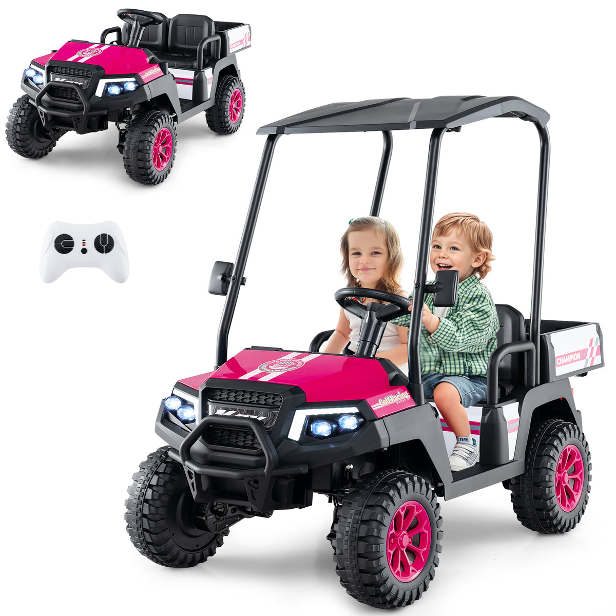 24V 2-Seater Kids Ride-On Golf Cart, 4WD Electric Car with Remote