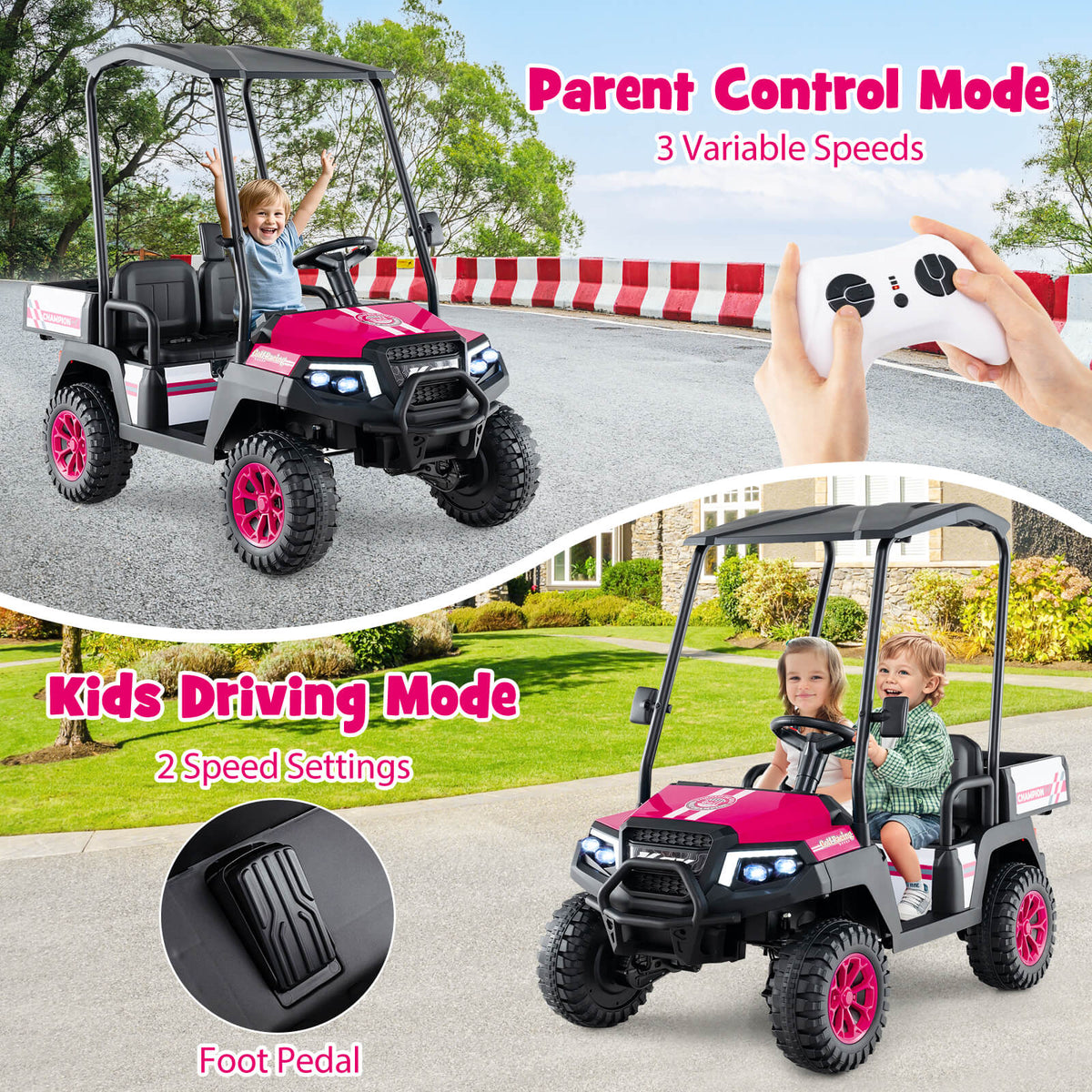 24V 2-Seater Kids Ride-On Golf Cart, 4WD Electric Car with Remote