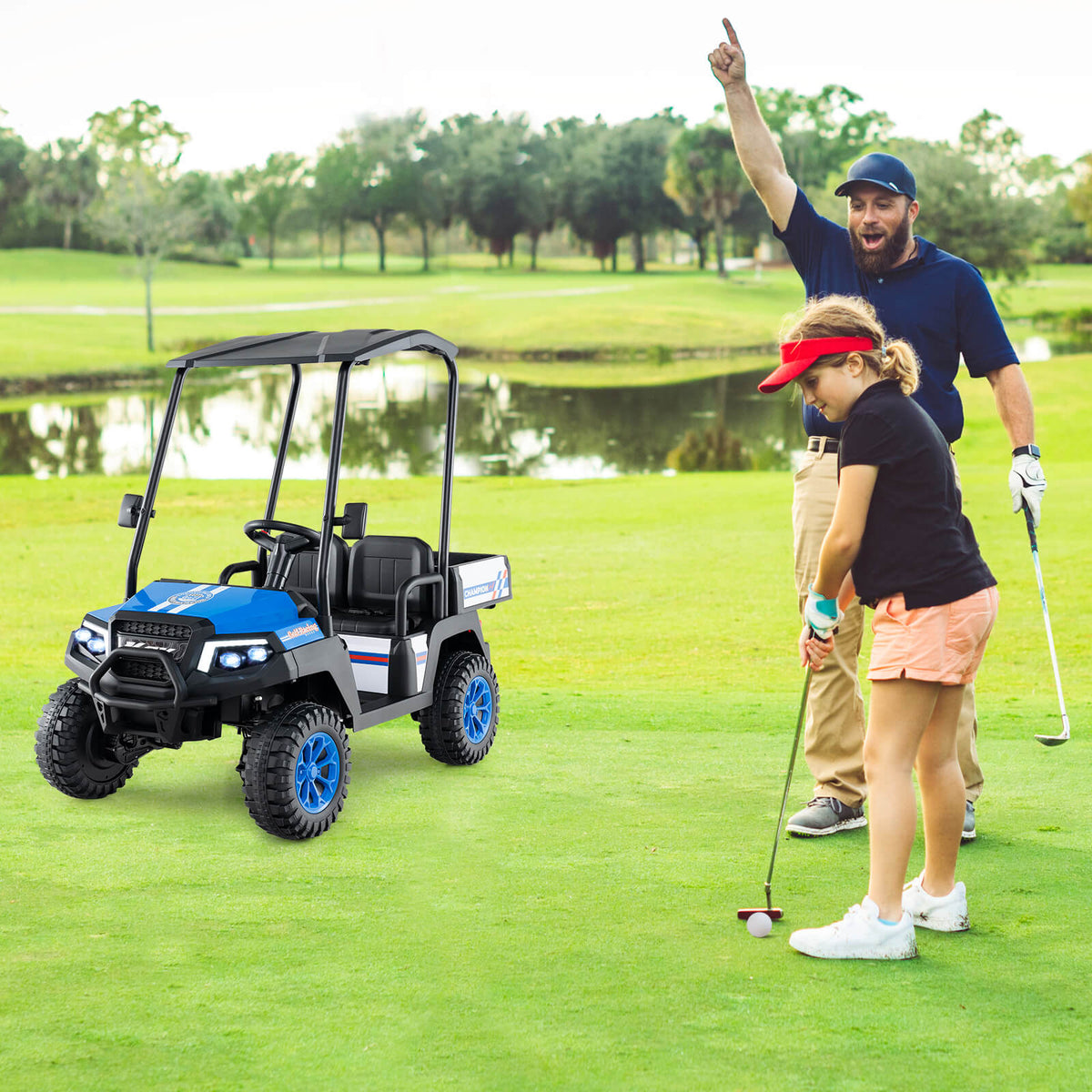24V 2-Seater Kids Ride-On Golf Cart, 4WD Electric Car with Remote