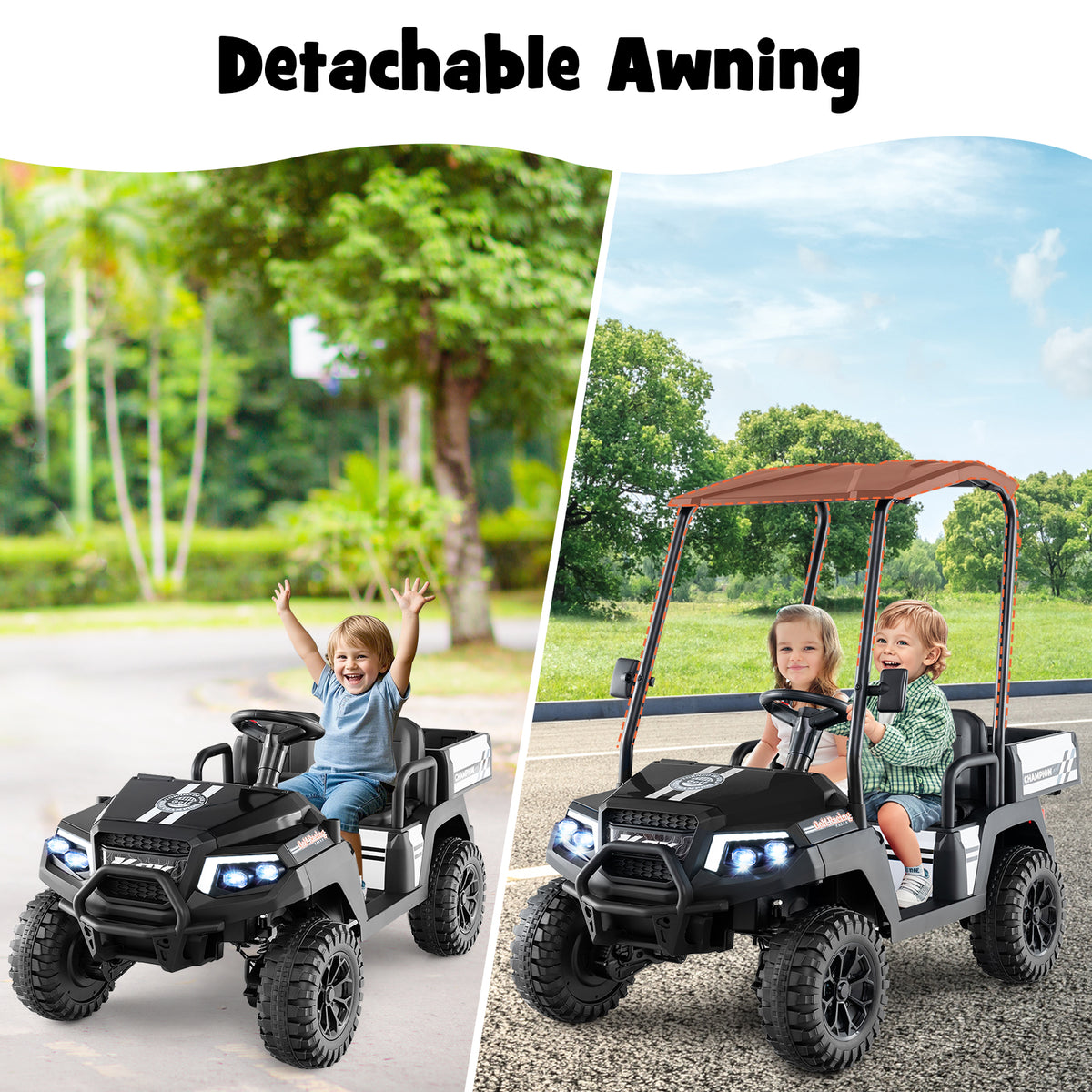 24V 2-Seater Kids Ride-On Golf Cart, 4WD Electric Car with Remote