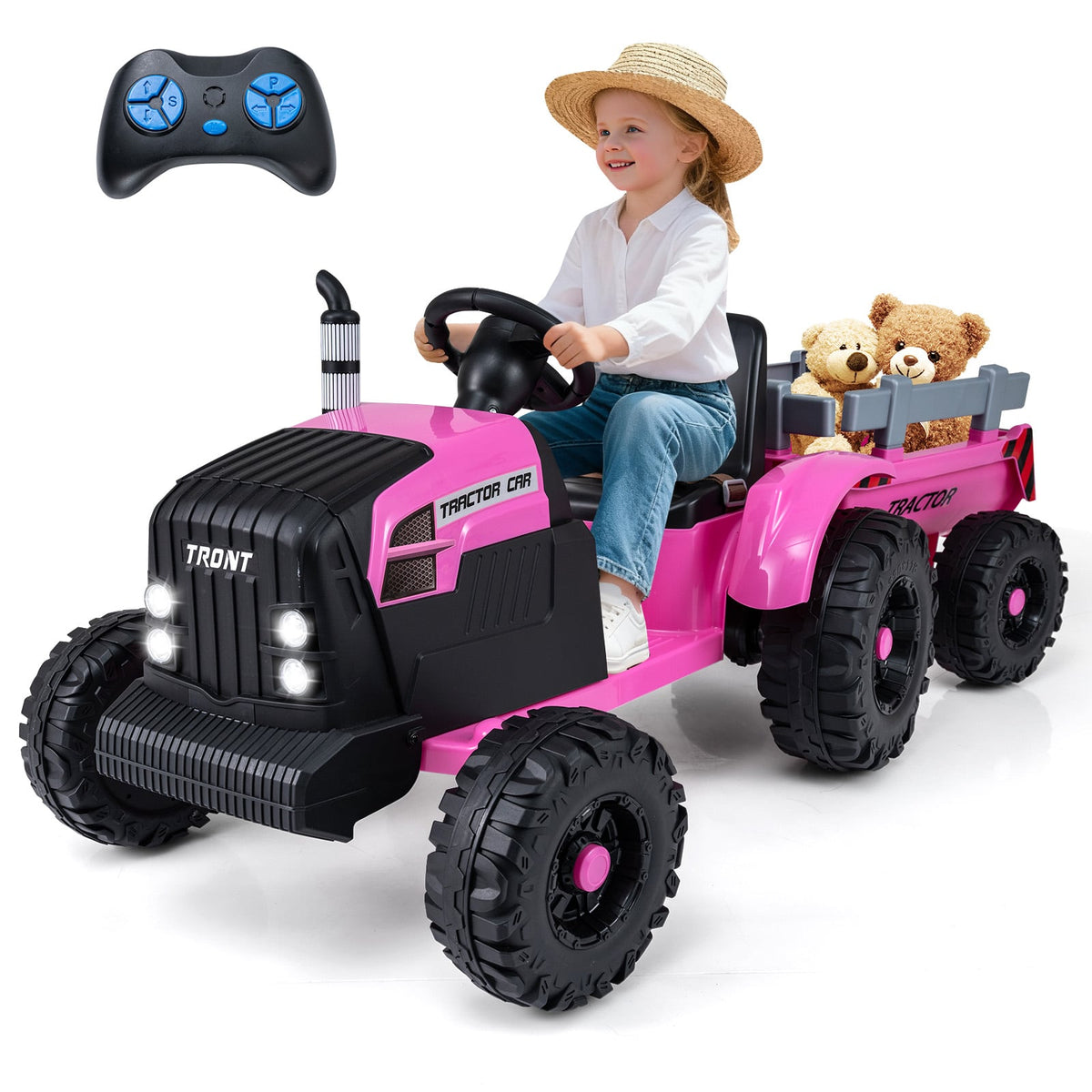 24V Kids Ride-On Tractor with Detachable Trailer and Remote Control