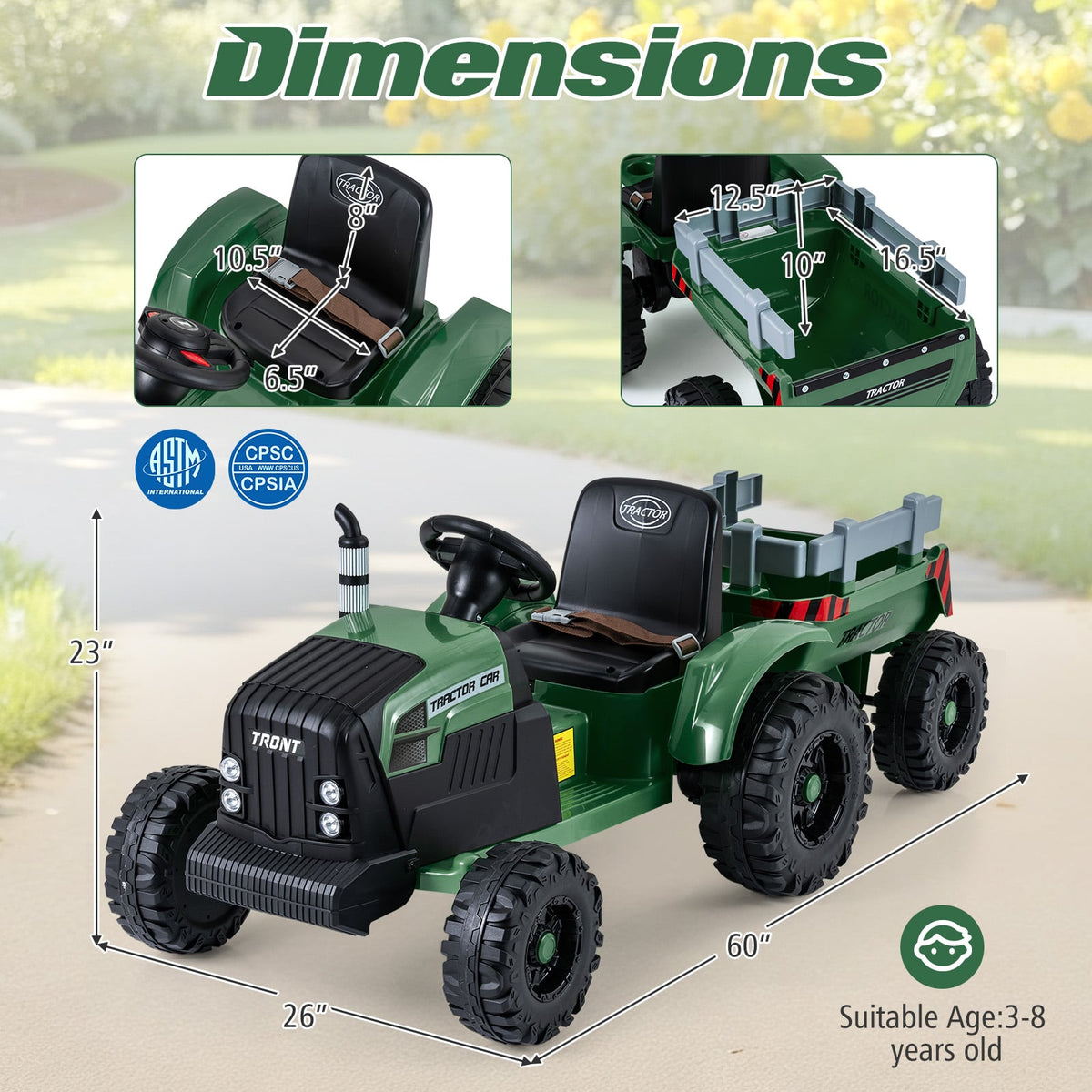 24V Kids Ride-On Tractor with Detachable Trailer and Remote Control