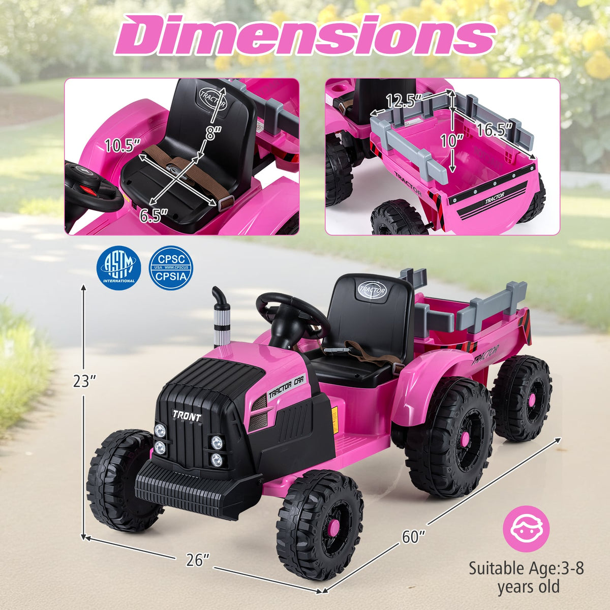24V Kids Ride-On Tractor with Detachable Trailer and Remote Control