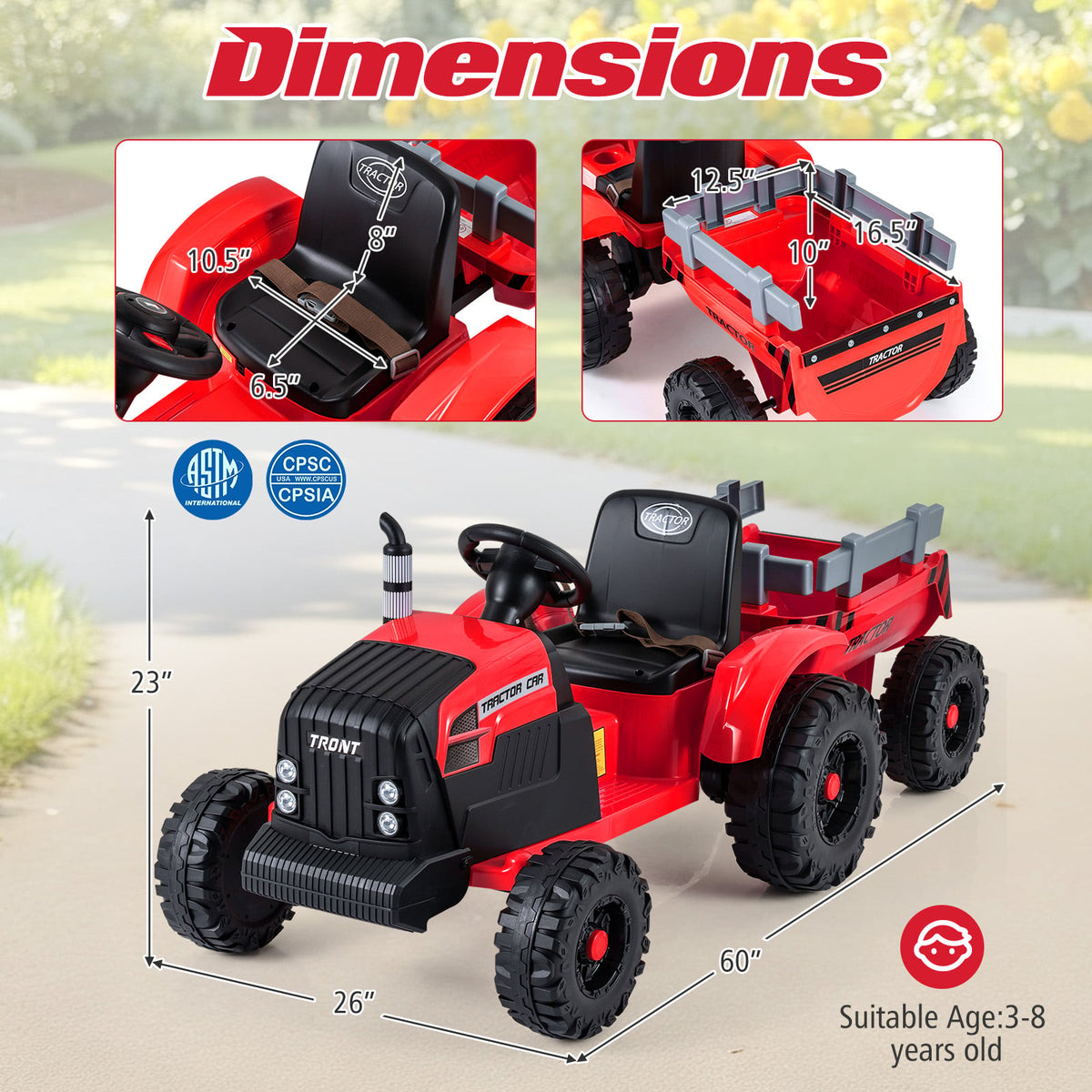 24V Kids Ride-On Tractor with Detachable Trailer and Remote Control