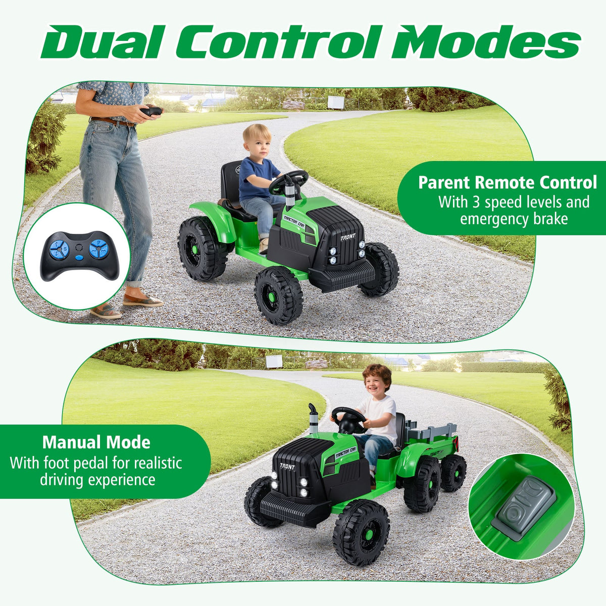 24V Kids Ride-On Tractor with Detachable Trailer and Remote Control